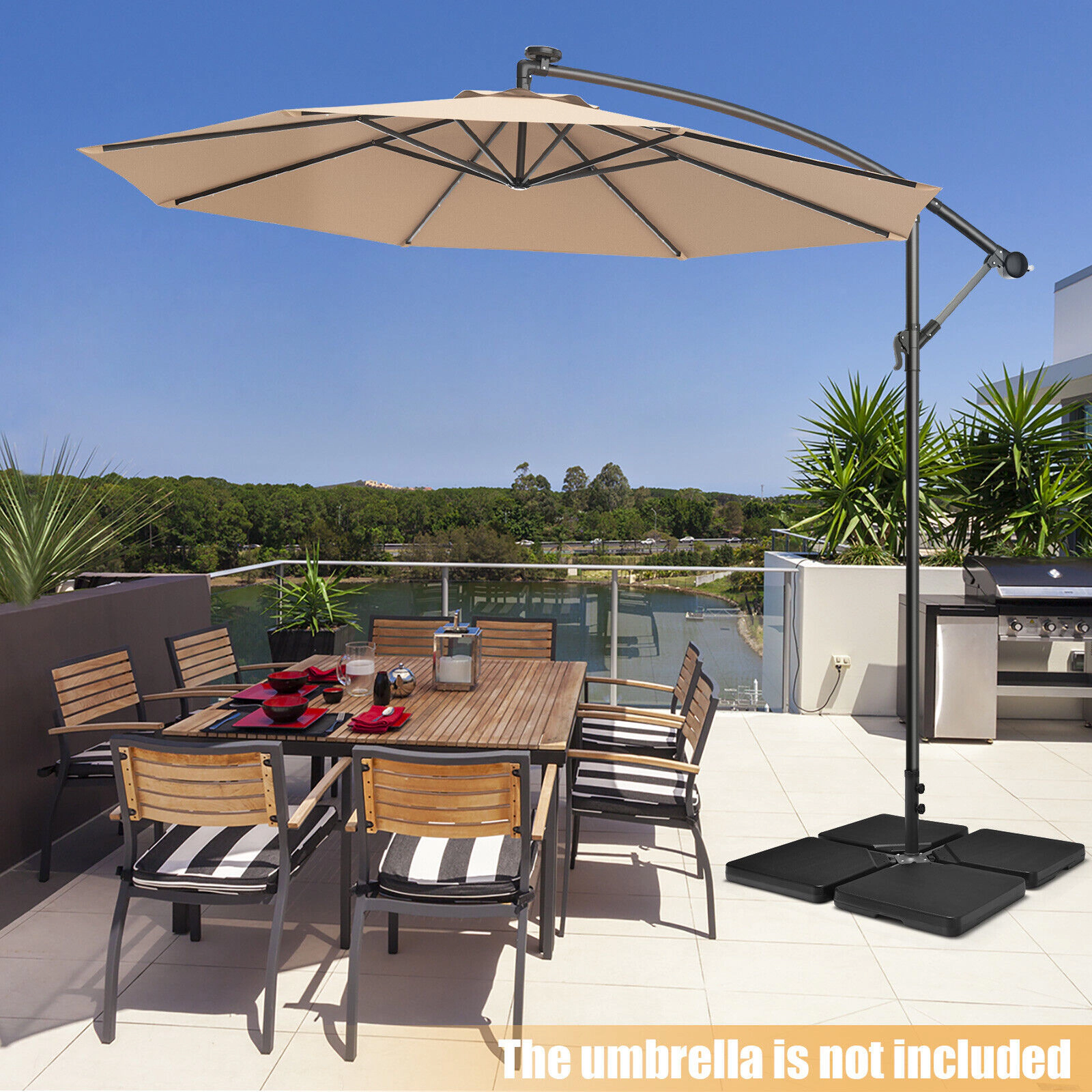 Slickblue 4-Piece Cantilever Offset Patio Umbrella Base Plate Set for Water or Sand Filling