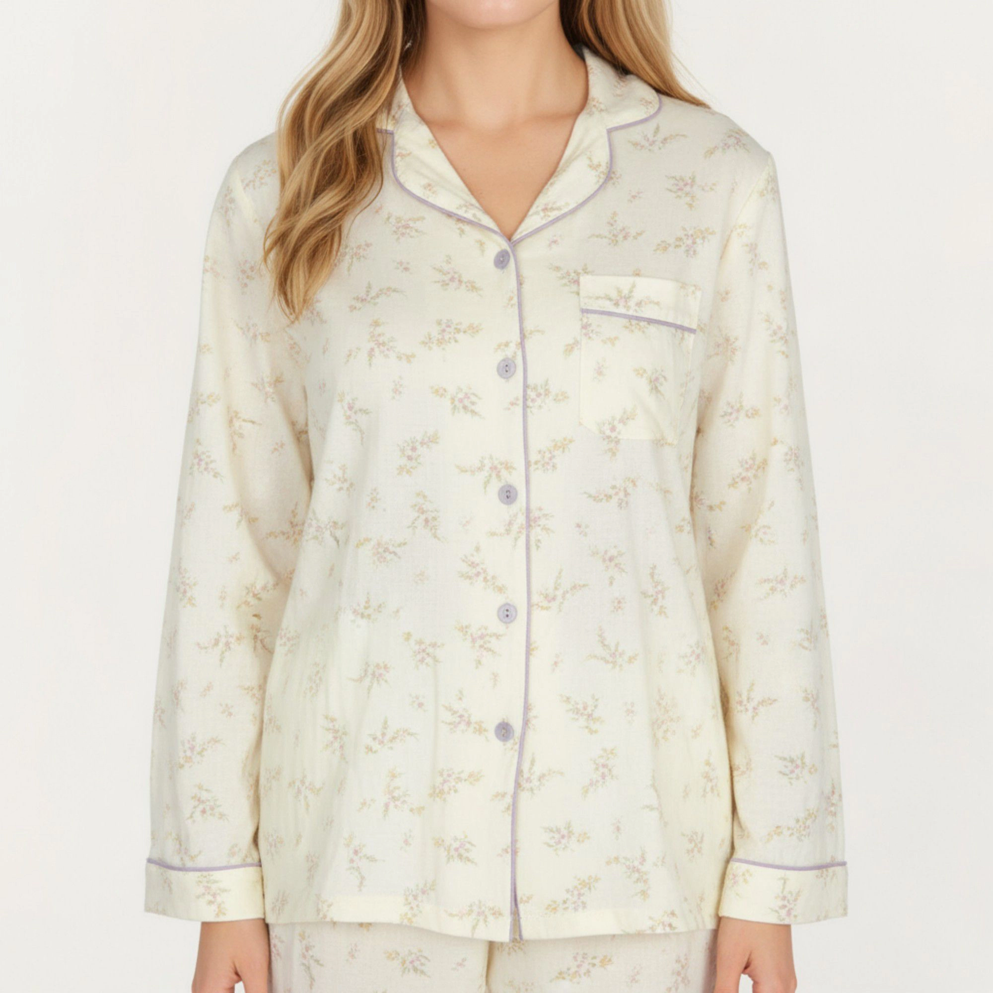Anna-Kaci Women's 2-Piece Long Sleeve Button Front Top and Relaxed Fit Pants Pajama Set with Floral Print
