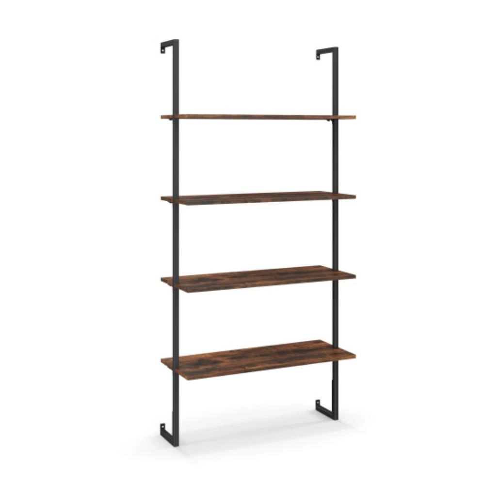 Hivvago 4-Tier Industrial Ladder Bookshelf with Metal Frame-Coffee