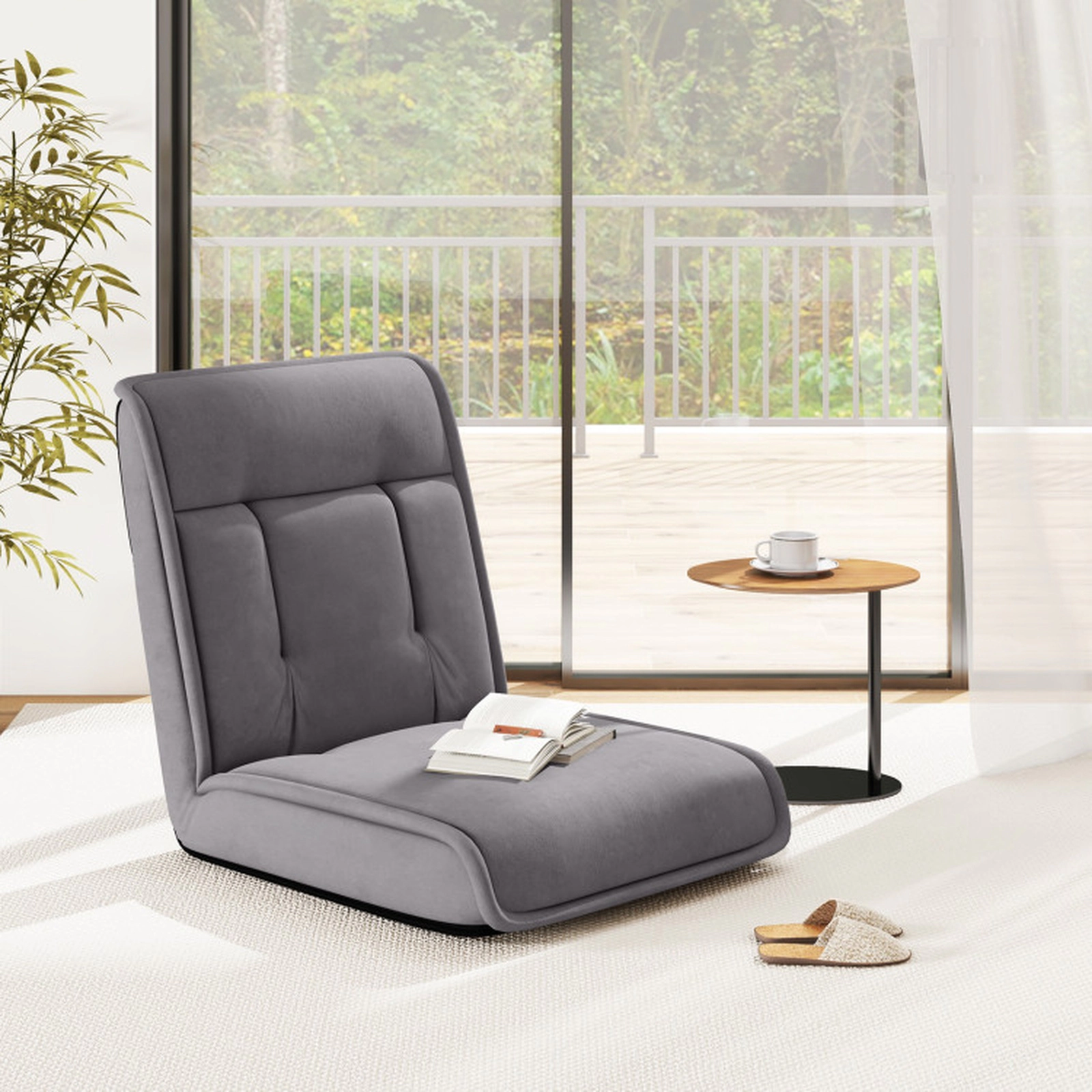 SUGIFT 14-Position Recline 5-Position Headrest Faux Suede Folding Floor Chair 56.5-in x 25-in 330-lb Capacity Gray