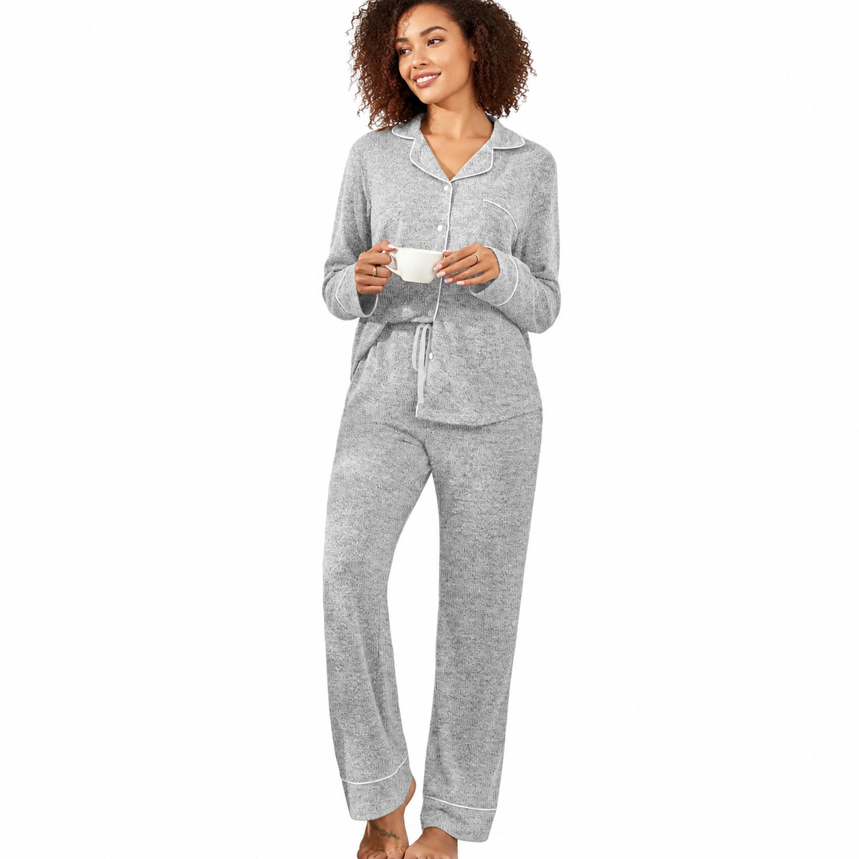 WZK Womens 2-Piece Ultra Soft Button Down Lounge Pajama Set With Pockets