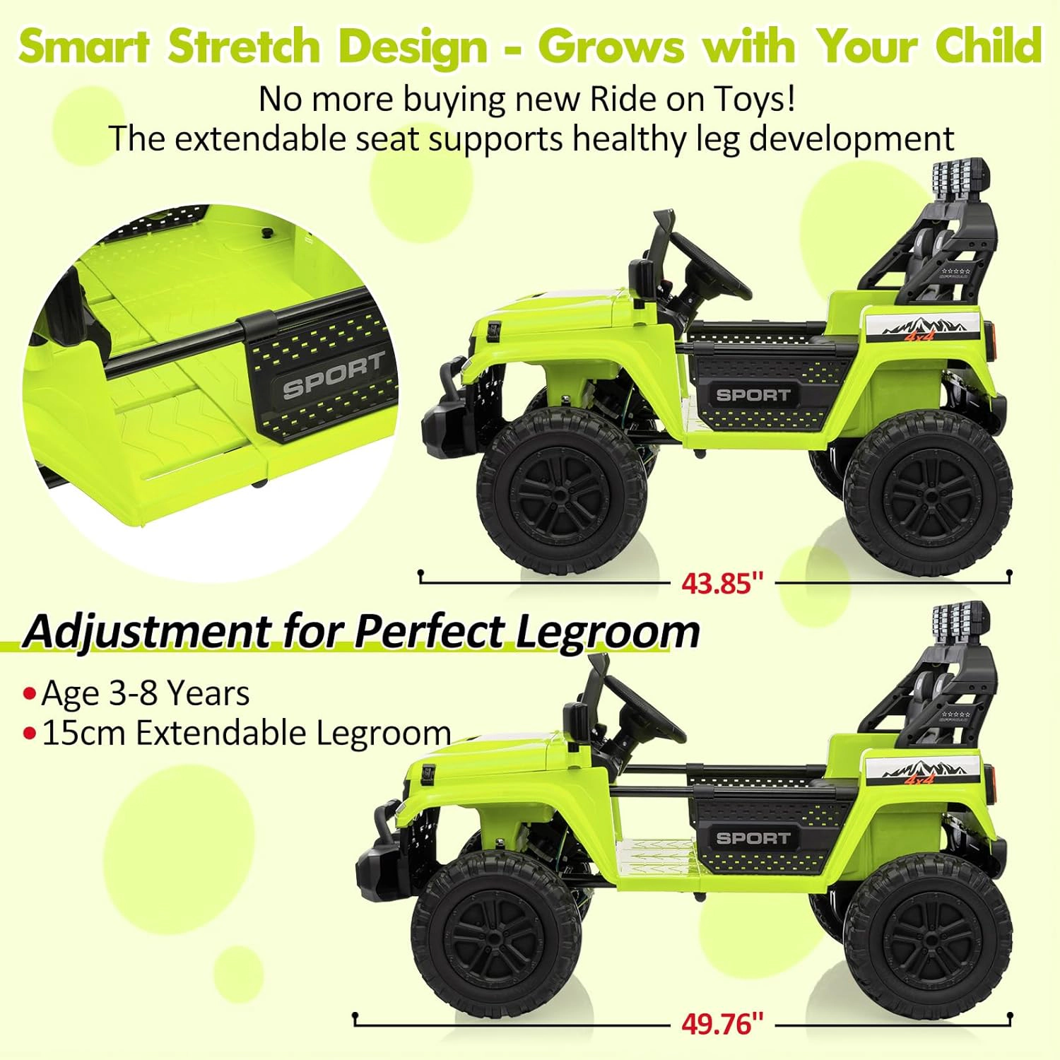 24V 2-Seater Kids Ride On Truck, Electric Car with 4WD 800W Motor,Parent Remote Control,3 Speeds& Built-in Music Player