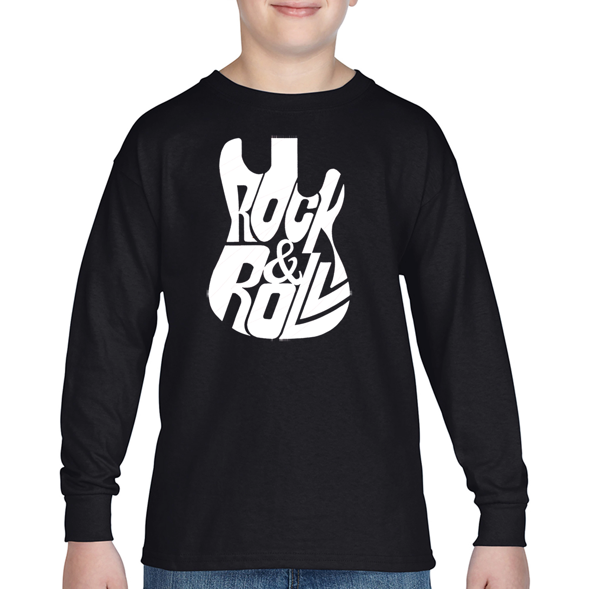 LA Pop Art Boys Long Sleeve T-Shirt - Rock And Roll Guitar