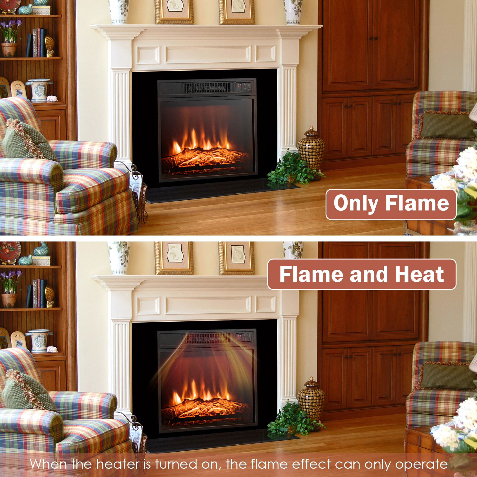 SUGIFT 3-Level LED Flame Electric Fireplace Insert 19-in Firebox 18 x 17-in Front Panel 1400-Watt 5000-BTU Black