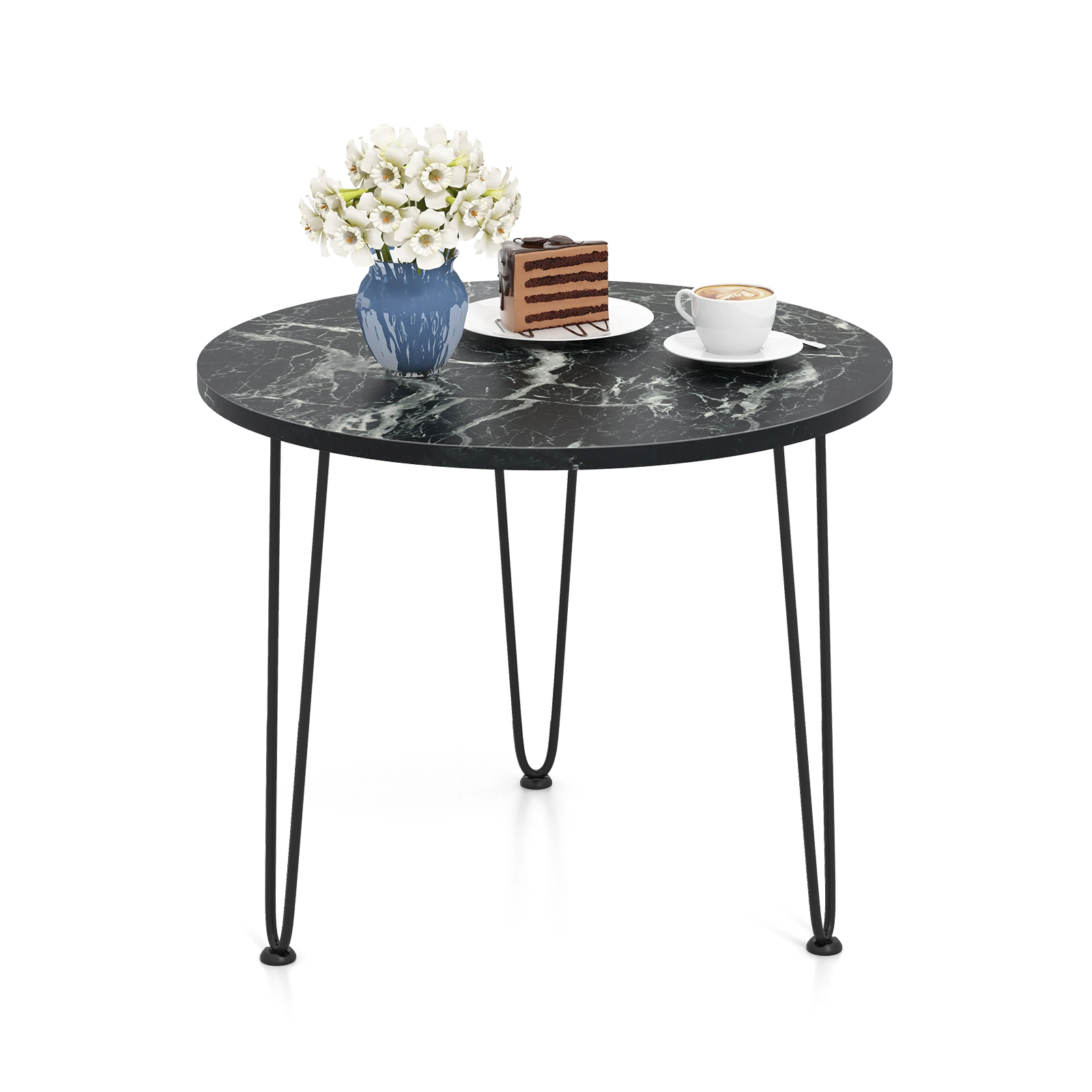 Glintex Round Faux Marble Coffee Table with Metal Tripod Legs and 130-Lb Capacity