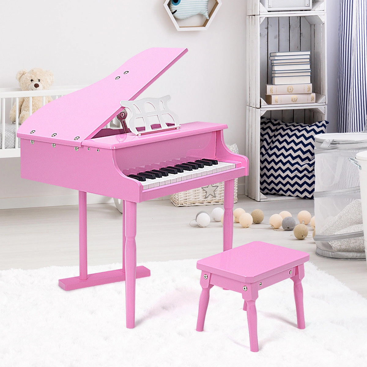 SUGIFT Pink 30-Key 110-lb Bench Capacity Kids Mini Grand Piano with Sheet Music Holder and Birch Legs