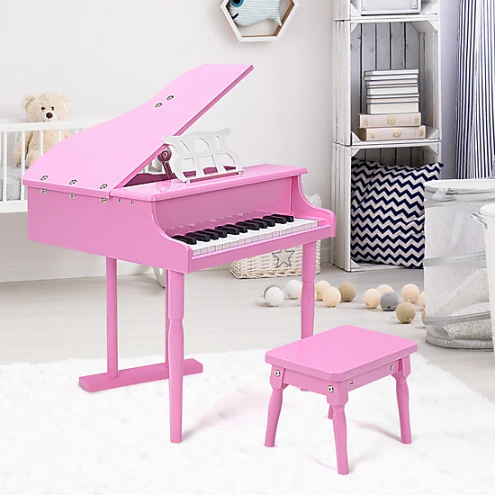 SUGIFT Pink 30-Key 110-lb Bench Capacity Kids Mini Grand Piano with Sheet Music Holder and Birch Legs