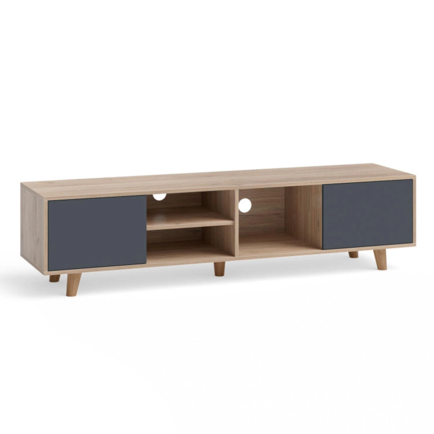 Hivvago 63 Inch Tv Stand With 2 Doors And Open Shelves For Living Room
