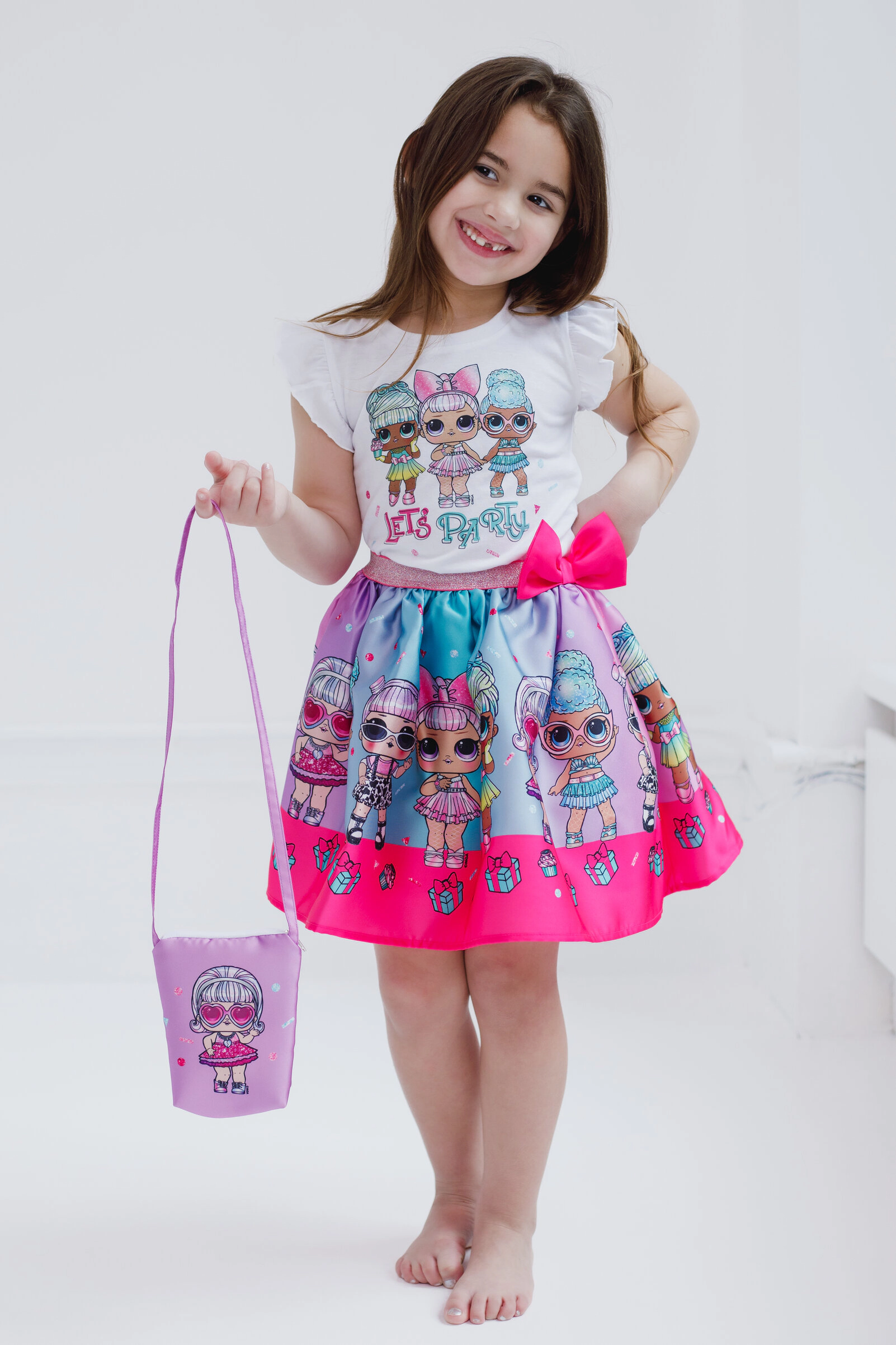 L.O.L. Surprise! Girls' T-Shirt and Satin Skirt Set with Bag