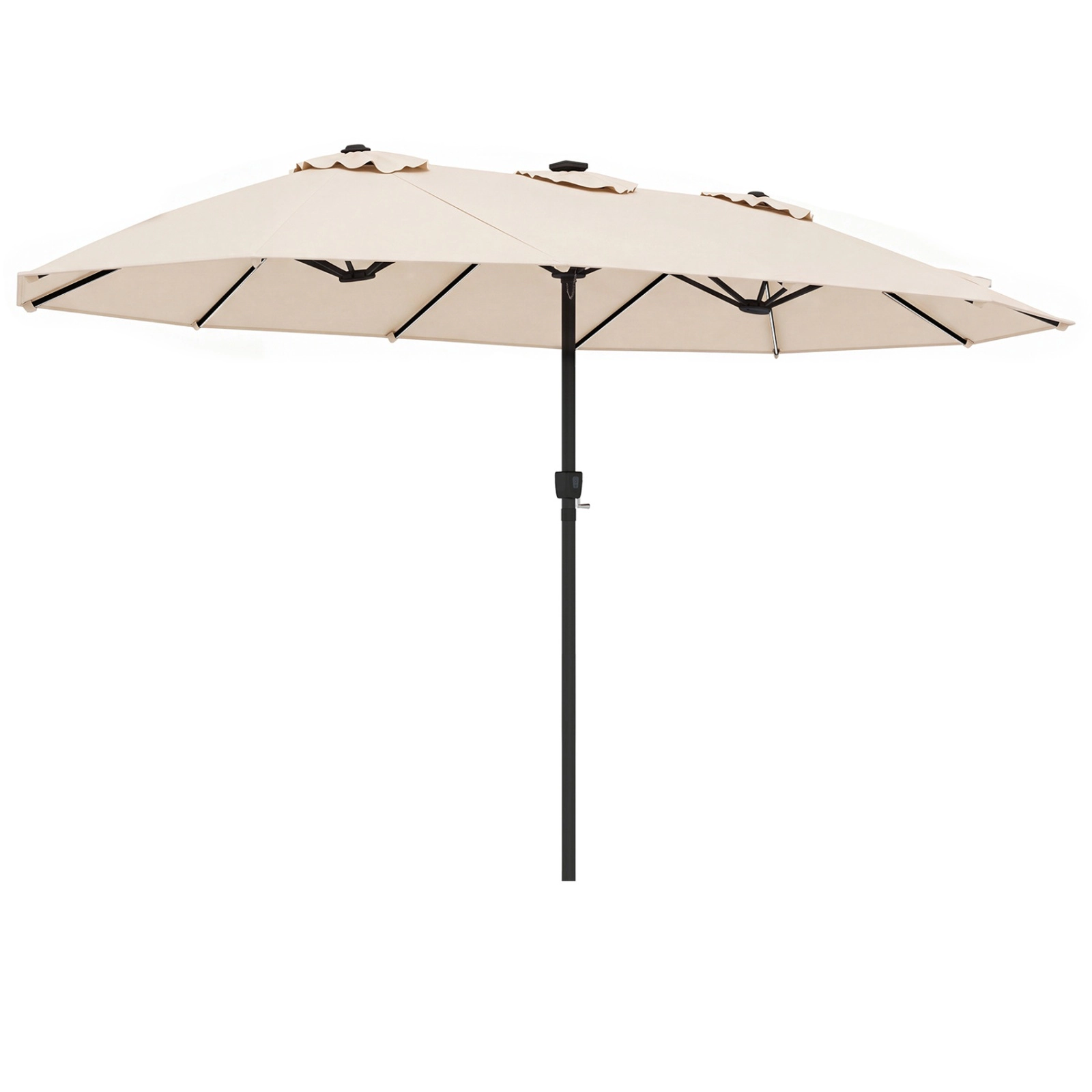 SUGIFT 15.5-ft Extra-Large Patio Umbrella with Solar LED Lights 12 Reinforced Metal Ribs Beige