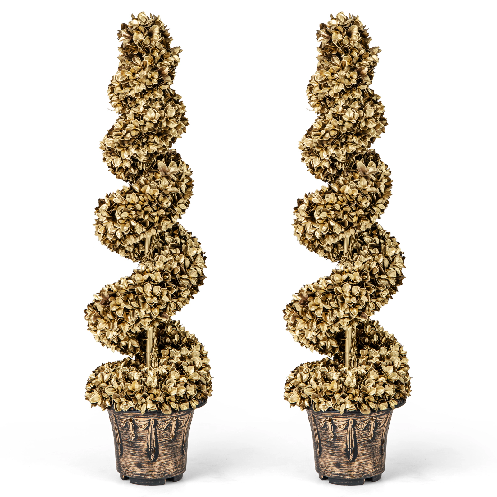 Slickblue 2 Pieces 4 Ft Artificial Spiral Topiary Trees in Pots for Indoor and Outdoor Decor