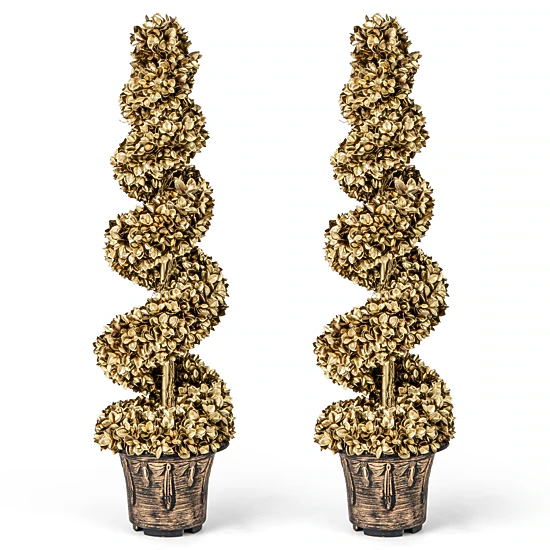 SlickBlue 2 Pieces Artificial Spiral Topiary Trees in Pots for Indoor and Outdoor