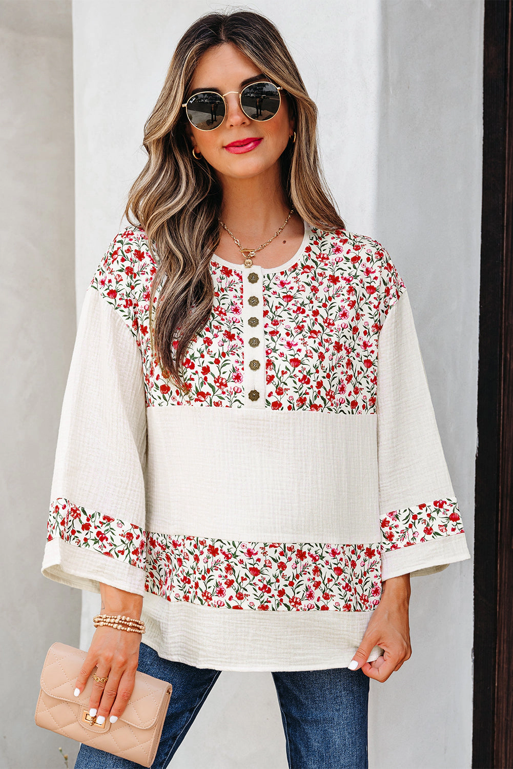Threaded Pear Women's Penny 3 4 Sleeve Blouse