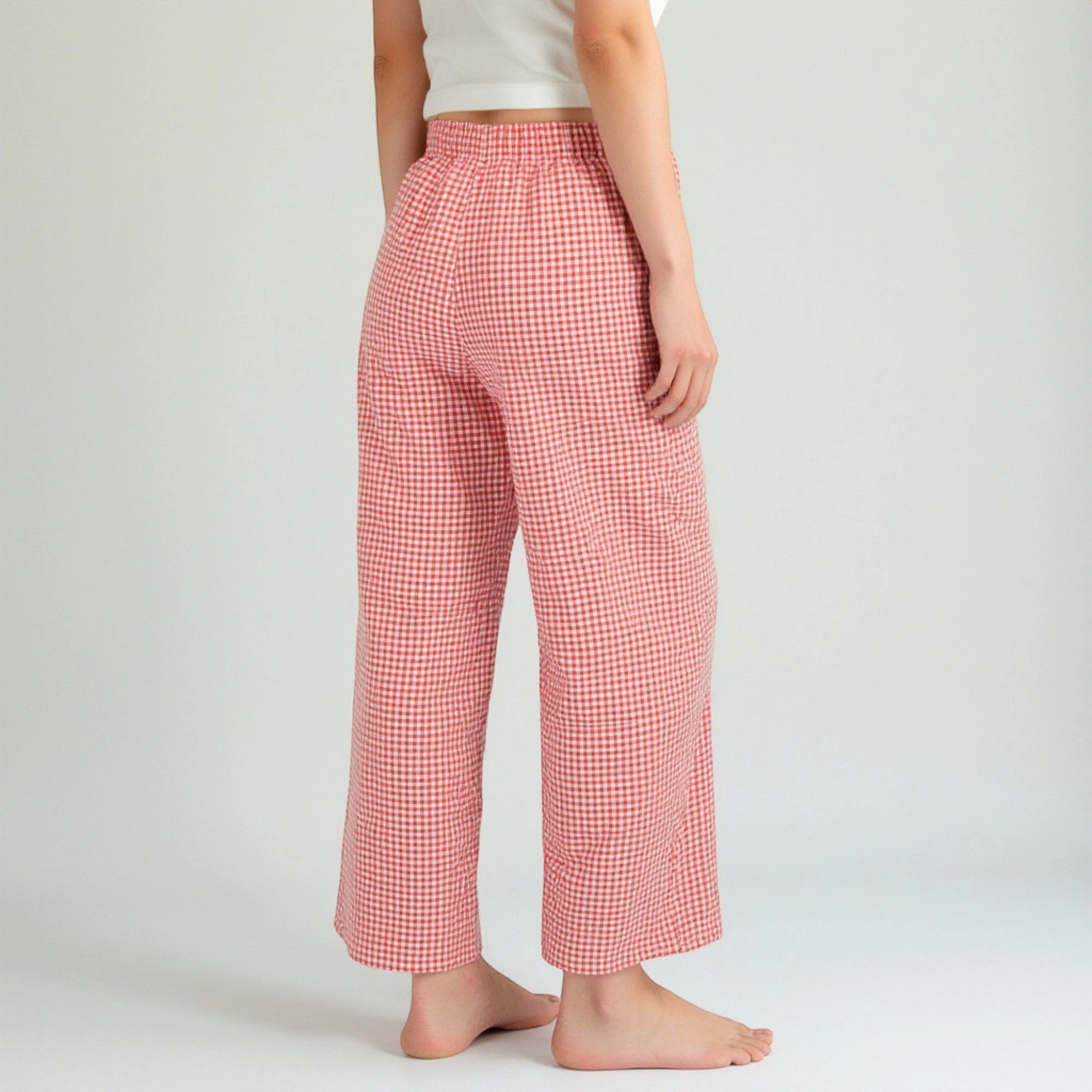 Anna-Kaci Women's Gingham Print Pajama Pants with Elastic Drawstring and Straight Leg Fitted