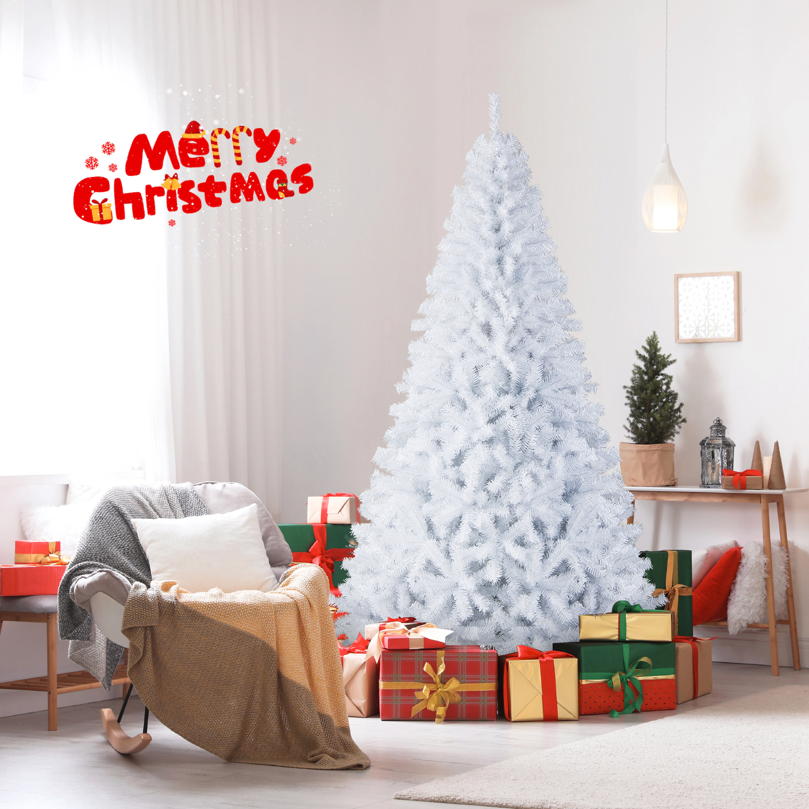 Costway 6/7.5/9Ft Hinged Christmas Tree Pine Tree 1346 Tips Metal