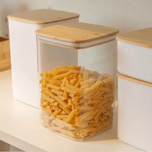 OU Airtight Food Storage Container Set 16pc, Clear Plastic Container w/ Leak Proof Bamboo Lid Stackable Pantry Organizer