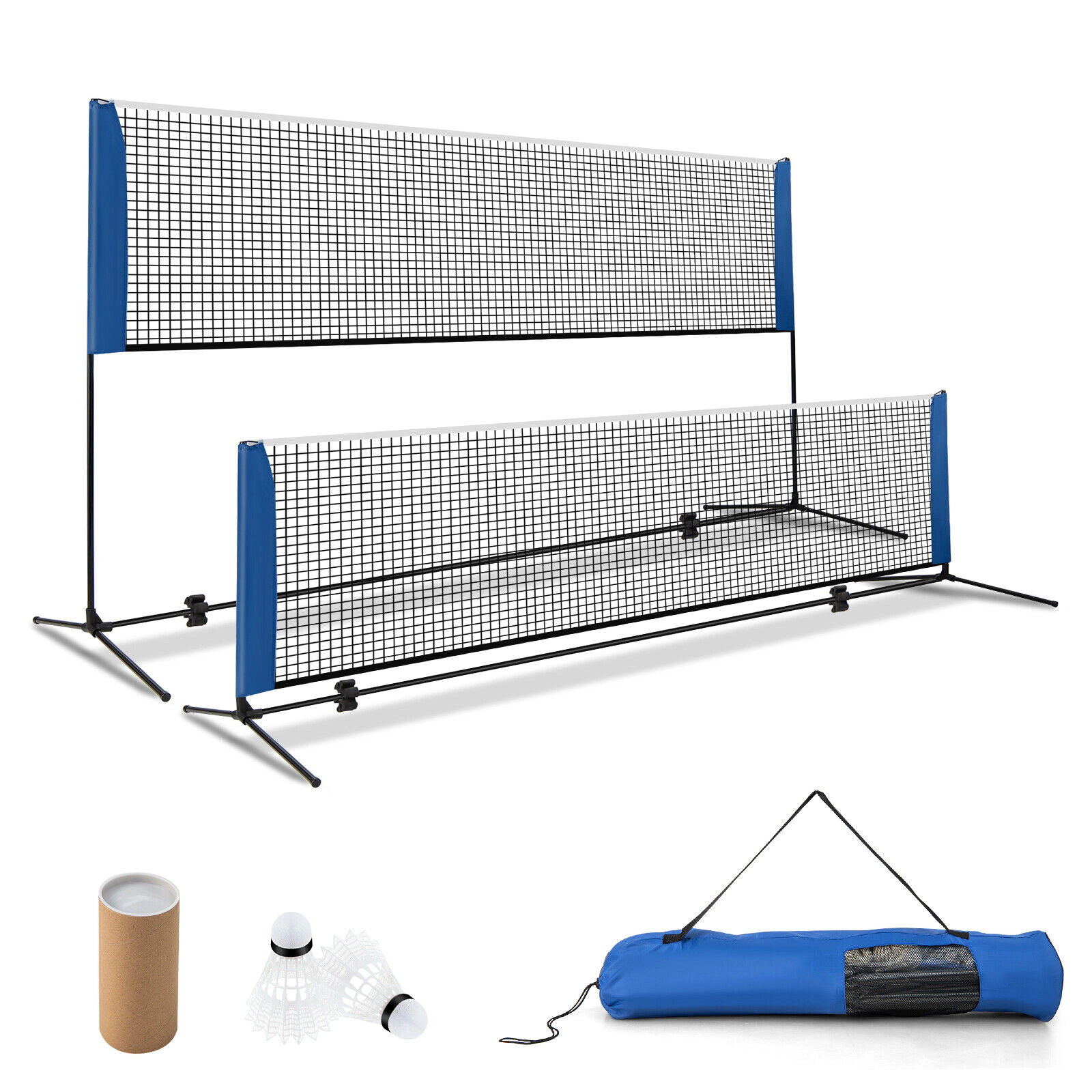 SUGIFT Adjustable 10/14-ft Badminton Net Stand with Nonslip Footpads and Portable Carry Bag Blue Black