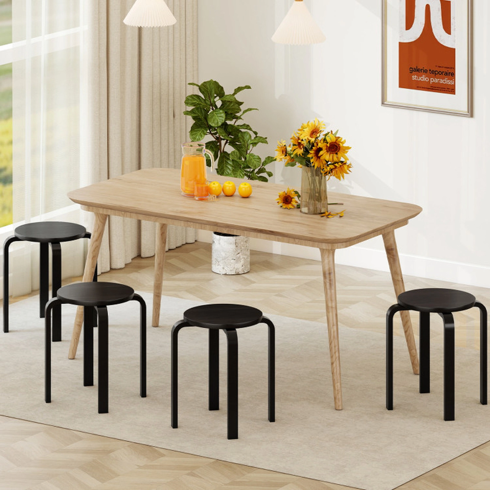 SUGIFT Set of 4 Black Backless Stackable Wood Dining Stools with 18-in Round Seat 16.5-in W 265-lb Per Stool