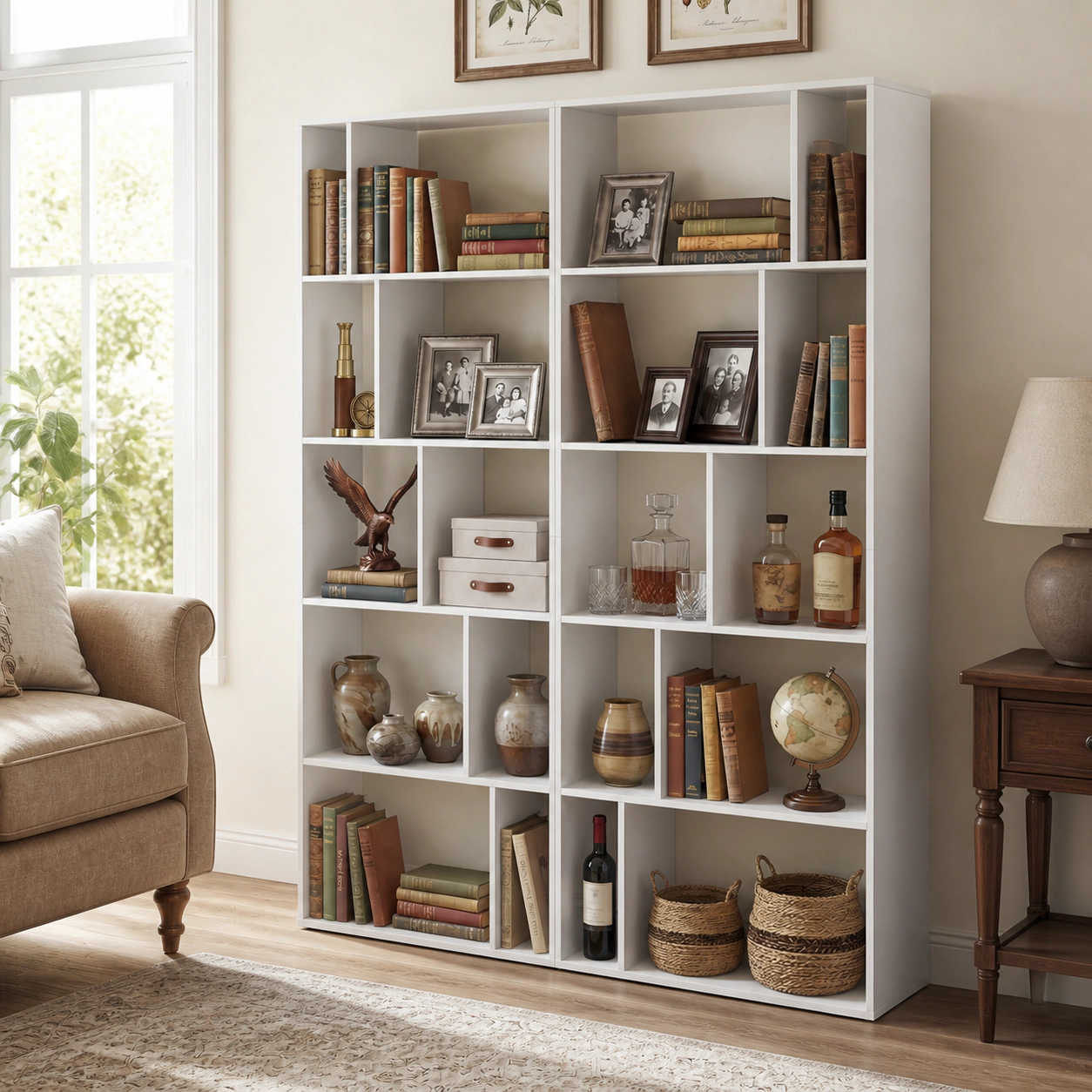 SUGIFT 5-Tier 10-Cube White 65-in Tall Open Back Bookshelf Vertical Display with Anti-Tipping Kits
