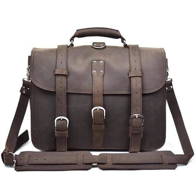 Steel Horse Leather Unisex The Gustav Messenger Bag | Large Capacity Vintage Leather Messenger Bag