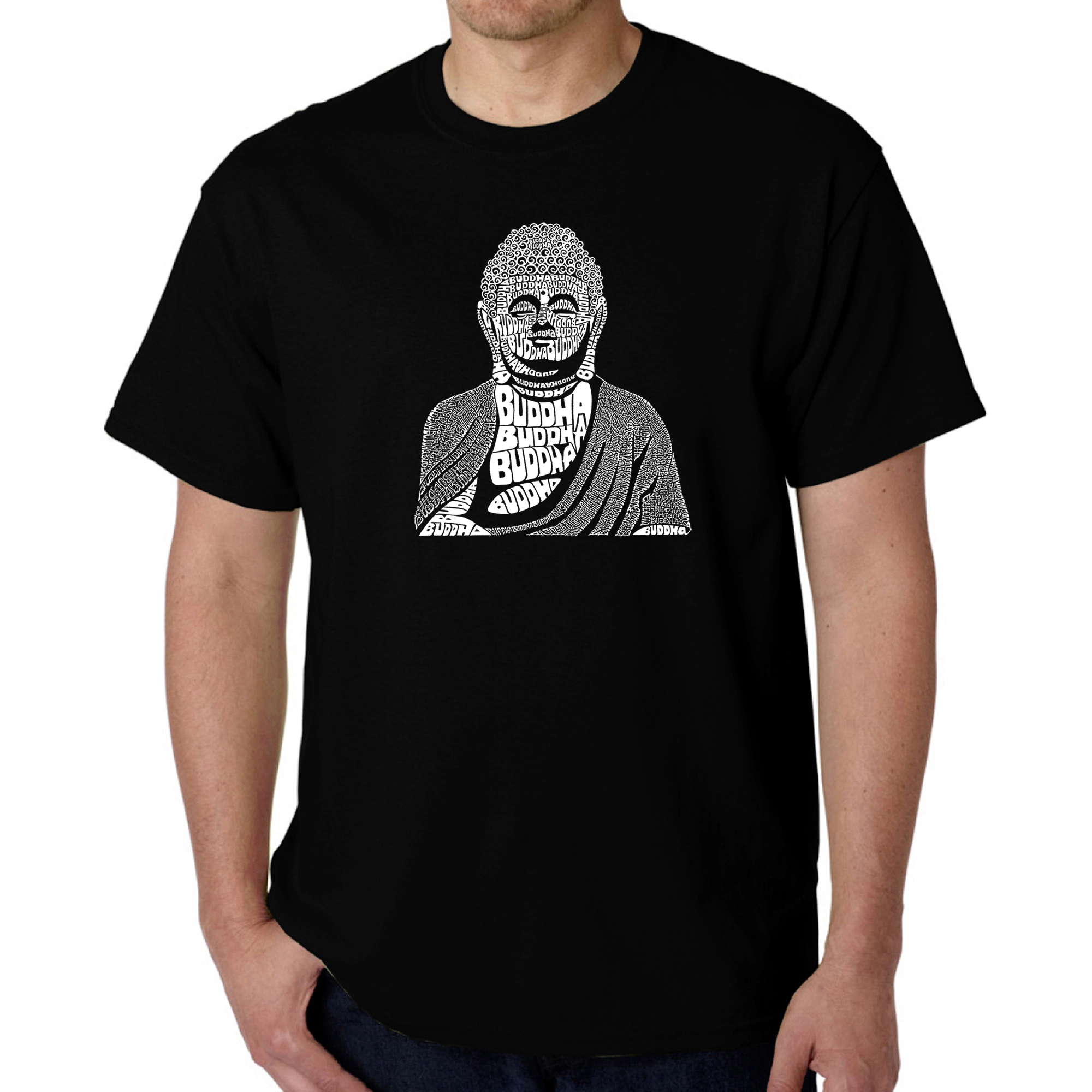 LA Pop Art Men's Buddha Word T-Shirt - 100% Cotton, Regular Fit, Crew Neck, Short Sleeve