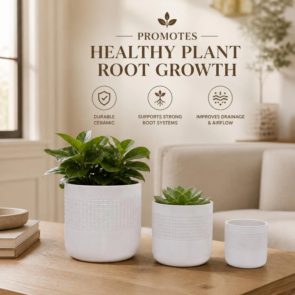 WOW PIONEER Decorative Solid Ceramic Round Planter Pot for Flowers Herbs Succulents Patio Balcony Yard Decor
