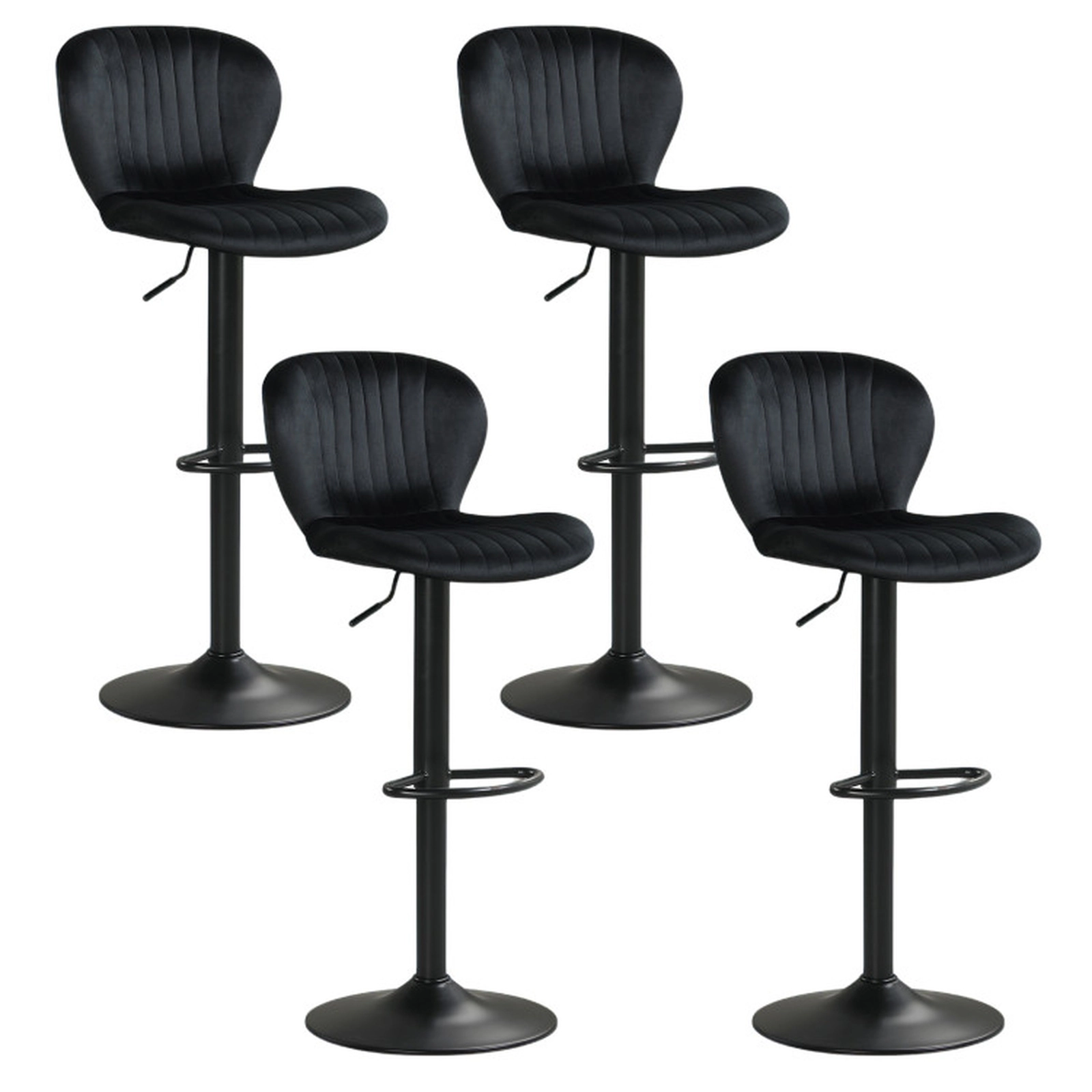 SUGIFT Adjustable Swivel Counter Height Bar Stools Set of 4 with Velvet Upholstered Backrests 330-lb Capacity Black