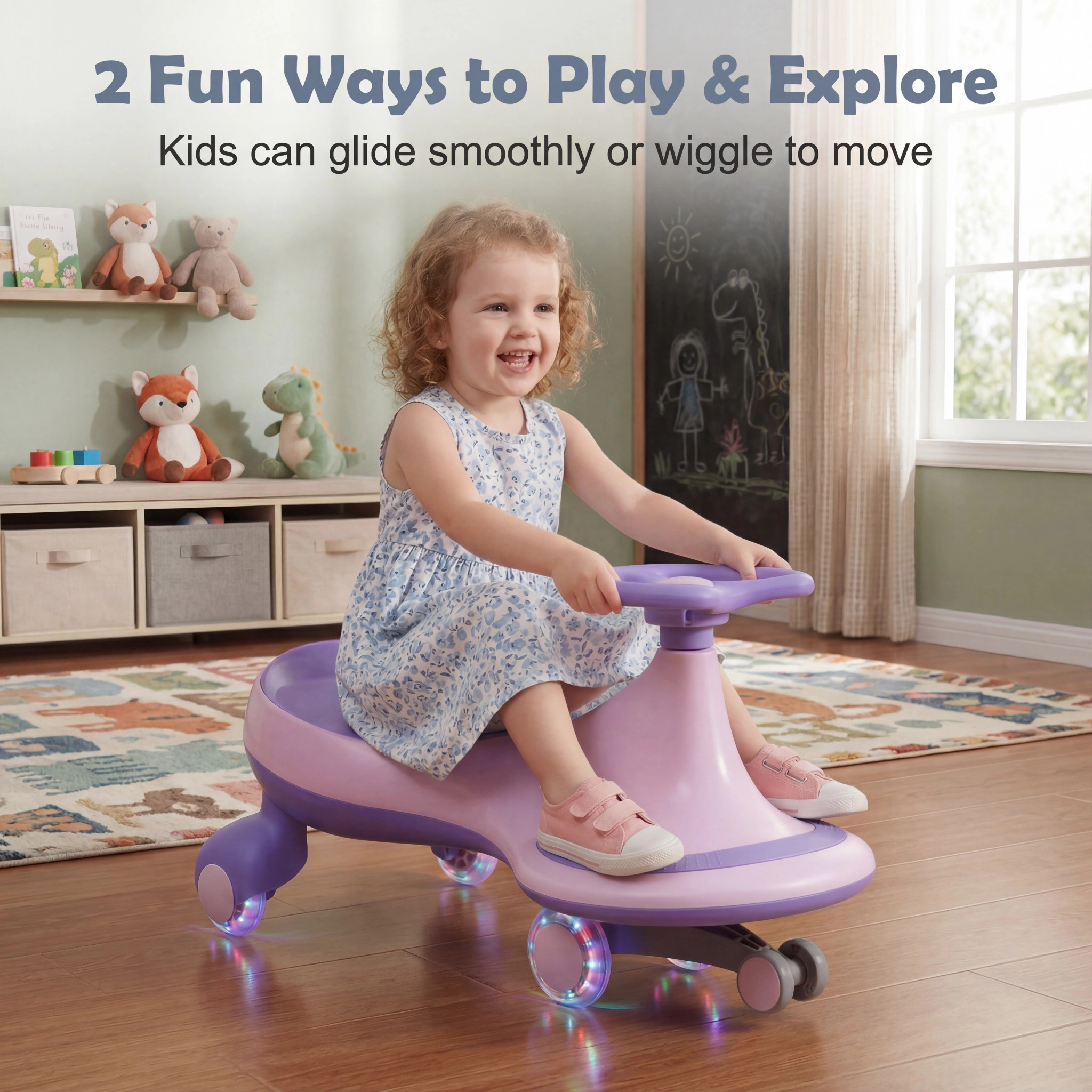 Costway Wiggle Car Ride On Toy, Swing with Silent LED Flashing Wheels for Toddlers Boys & Girls