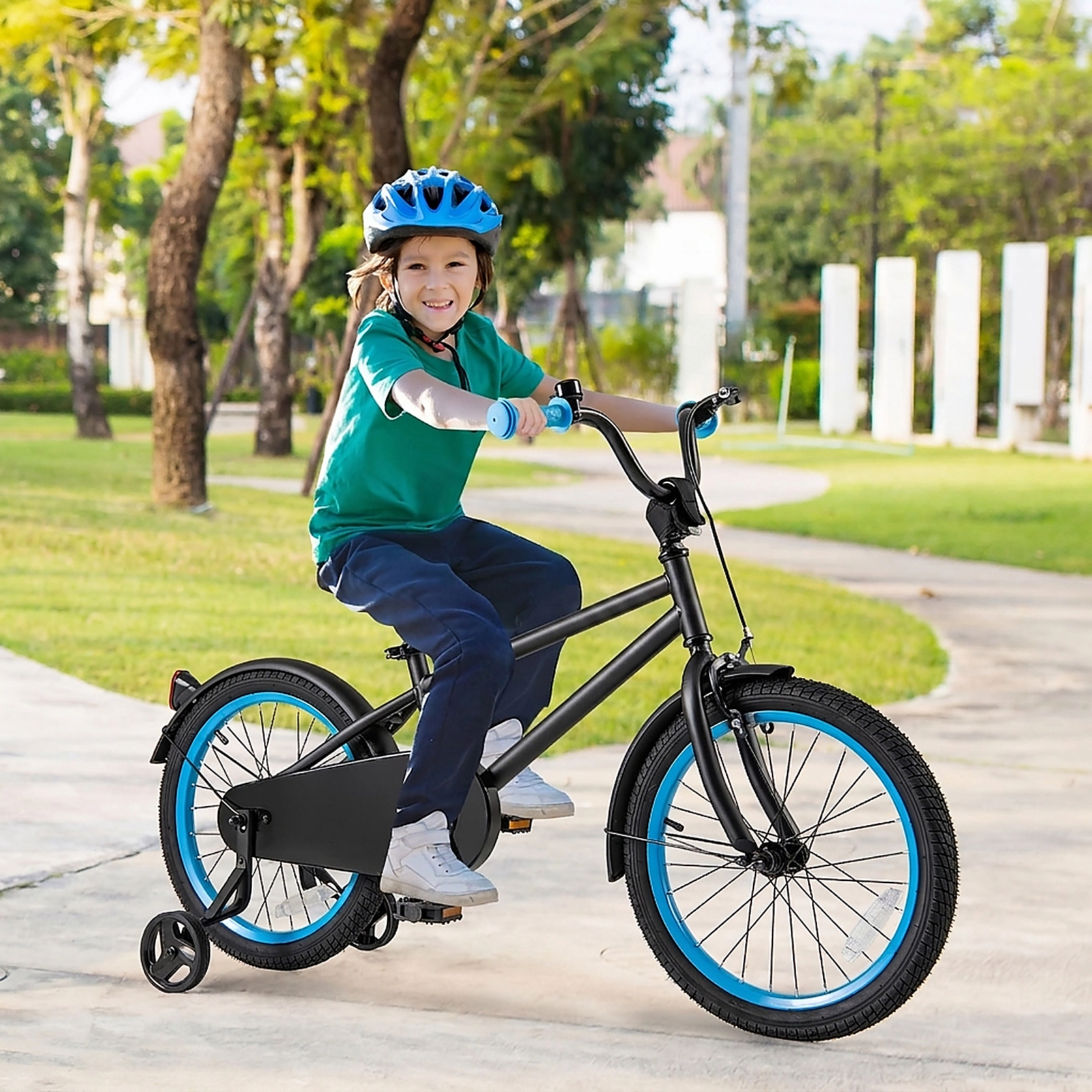 SUGIFT 18 in Kids Bike Black and Blue with Adjustable Saddle and Handlebar