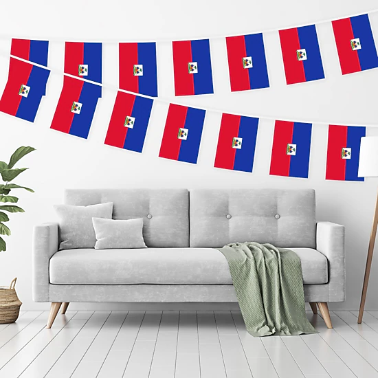 G128 Haiti Haitian Bunting Banner, 33 ft, 38 Flags, 8.2 x 5.5 in, 150D Polyester