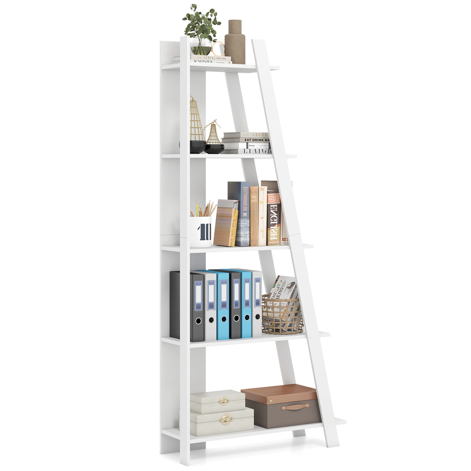 LJG 5-Tier Modern Bookshelf Narrow Vertical Display Shelf for Small Space