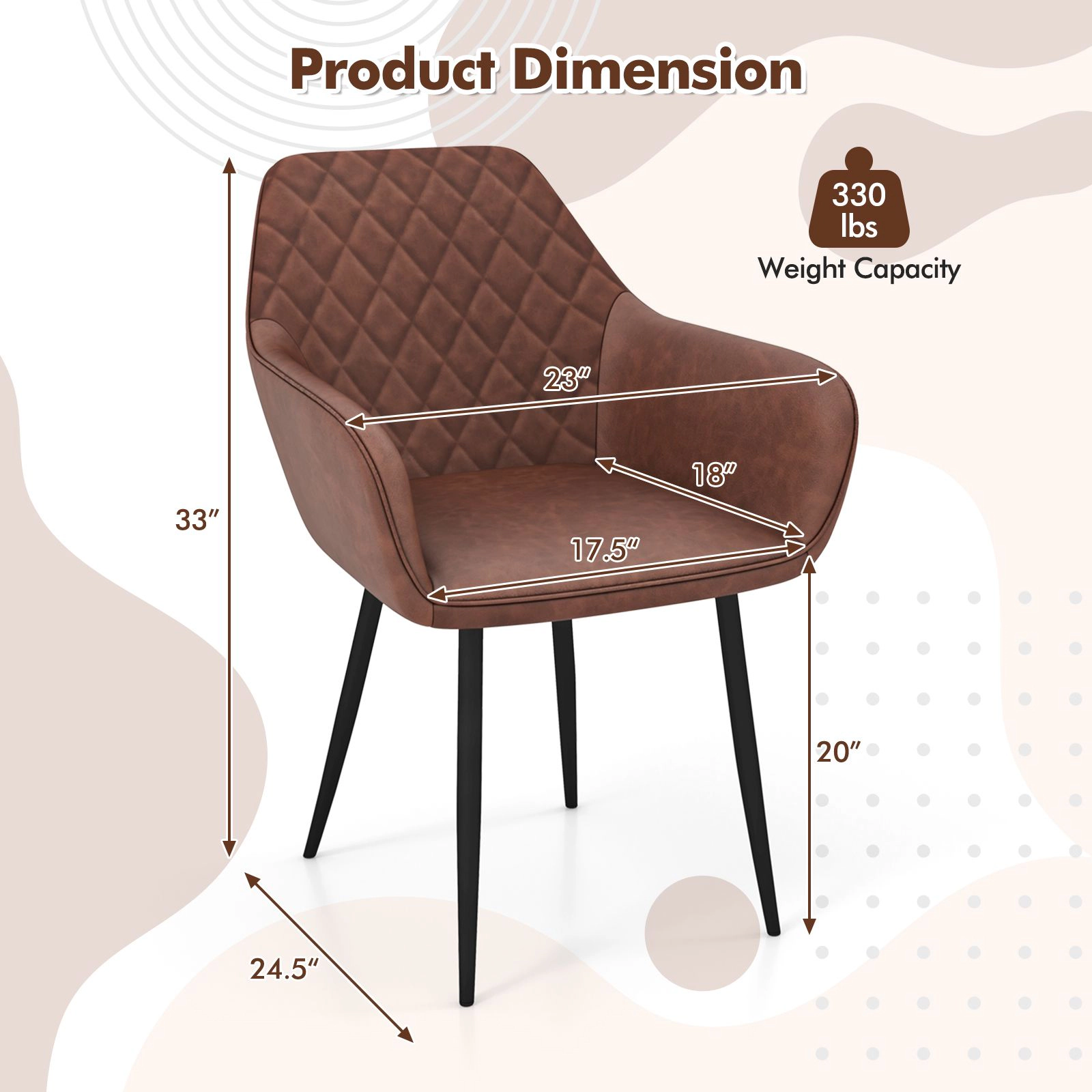 SlickBlue Unisex Set of 2 PU Leather Dining Chairs with Curved Backrest