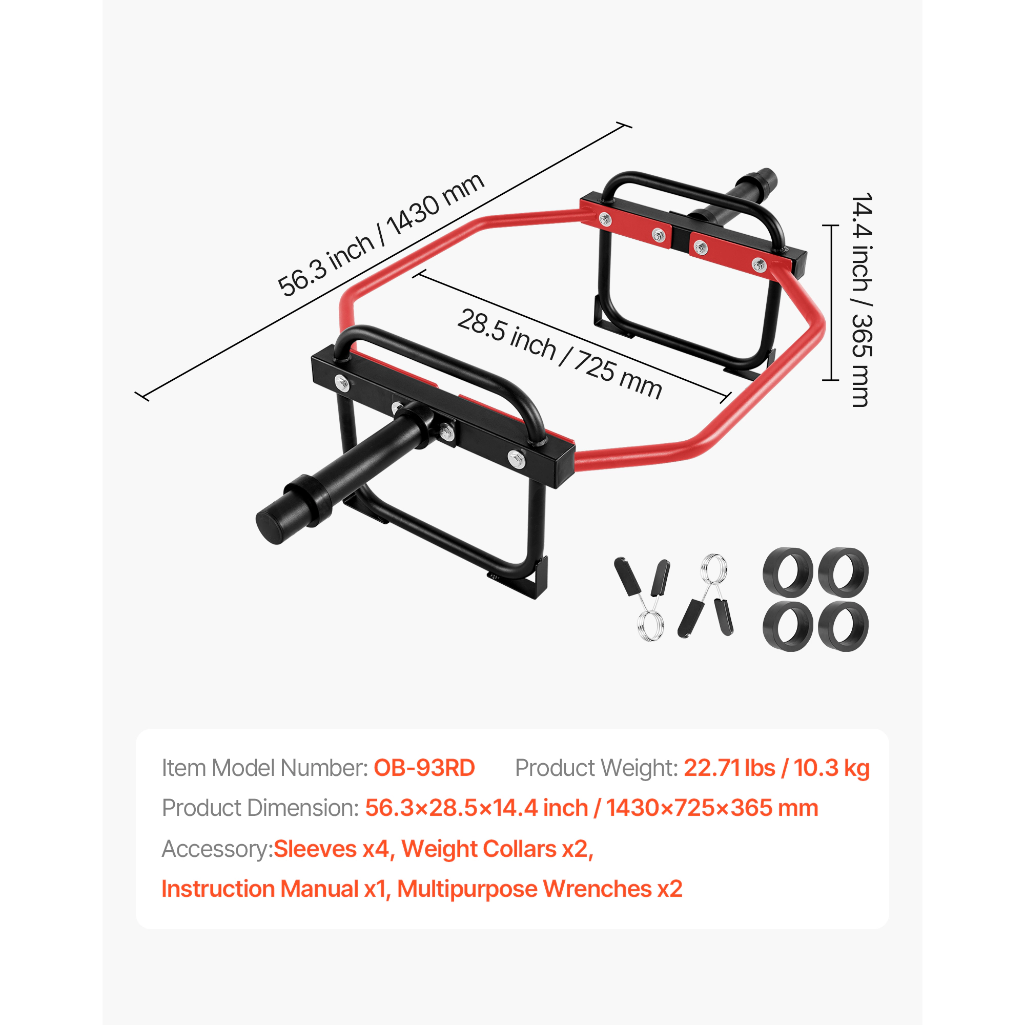 HONGGE Trap Bar Hex Bar 2-Inch Hex Barbell 500 LBS Capacity Shrug Bars Weightlifting and Strength Training Equipment
