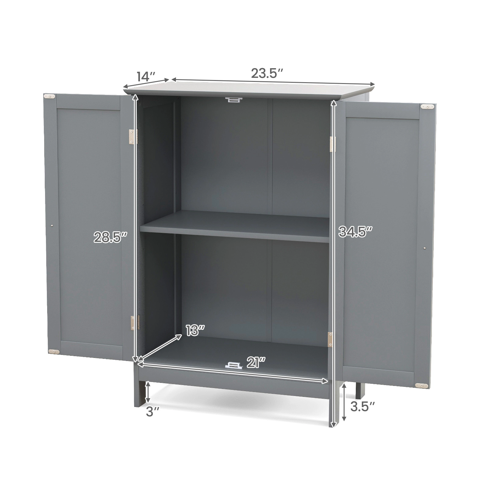 SUGIFT Bathroom Floor Storage Double Door MDF Cupboard Cabinet 176-lb Top Capacity Gray