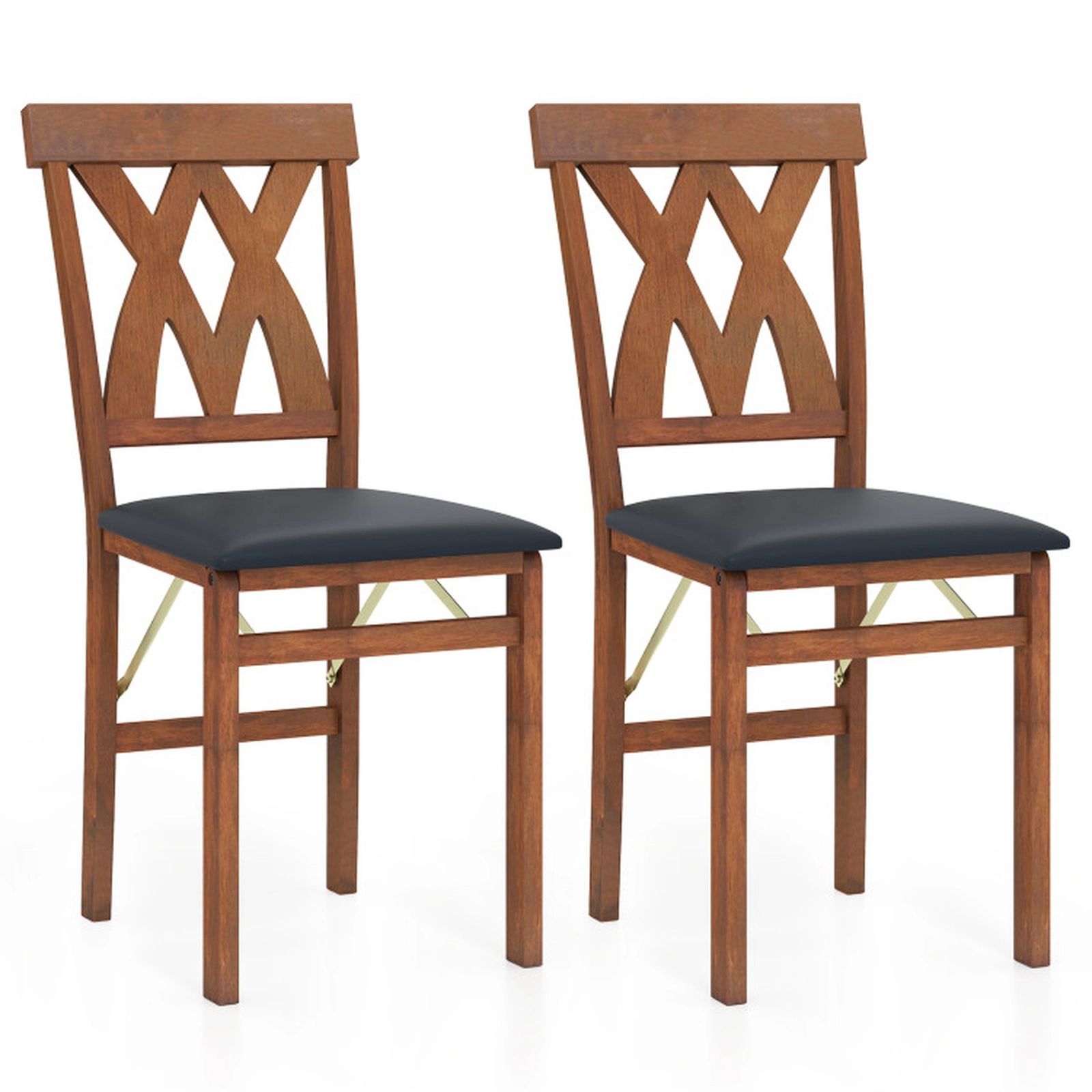 SUGIFT Folding Wooden Dining Chair Faux Leather Upholstered Armless Kitchen Chair 330-Lb Capacity Black and Walnut