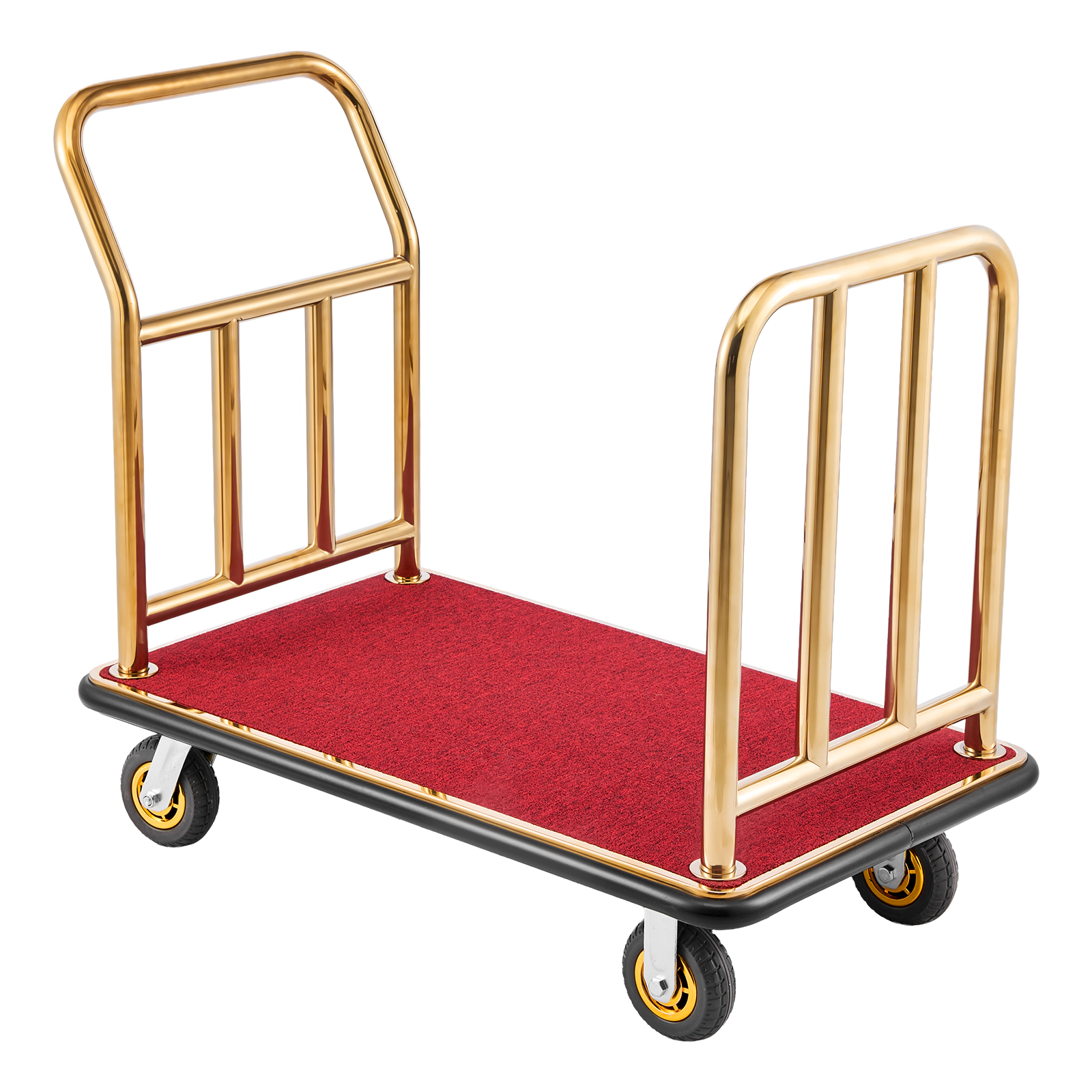 HONGGE Hotel Luggage Cart, Heavy Duty Bellman Cart with Stainless Steel Frame, Rubber Wheels, Carpeted Deck