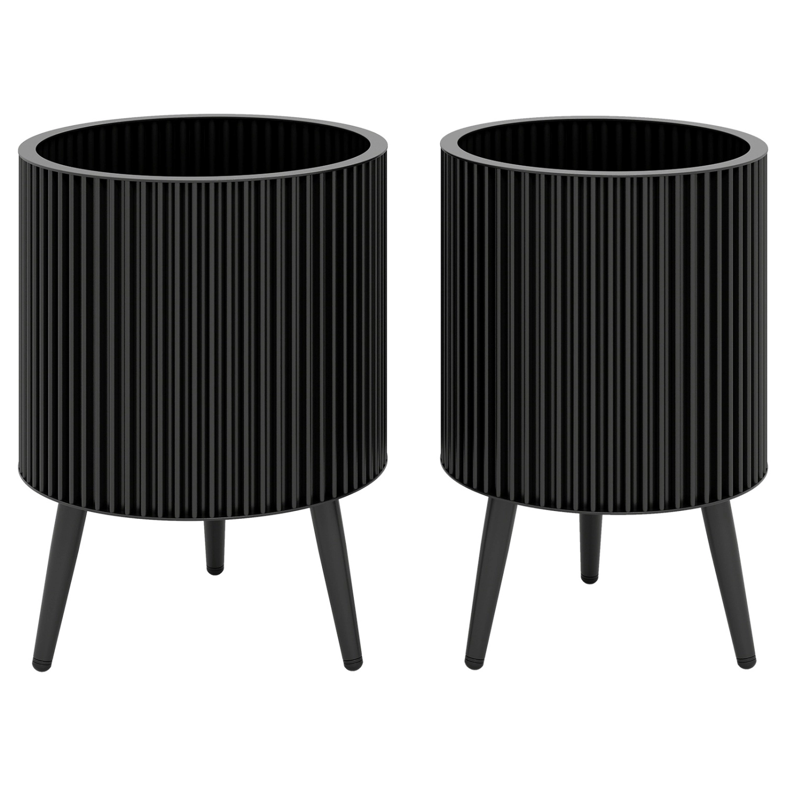 SUGIFT Set of 2 22-in Tall 110-lb Per-Pot Capacity Fluted Metal Flower Pots with Stand and 3 Drain Holes