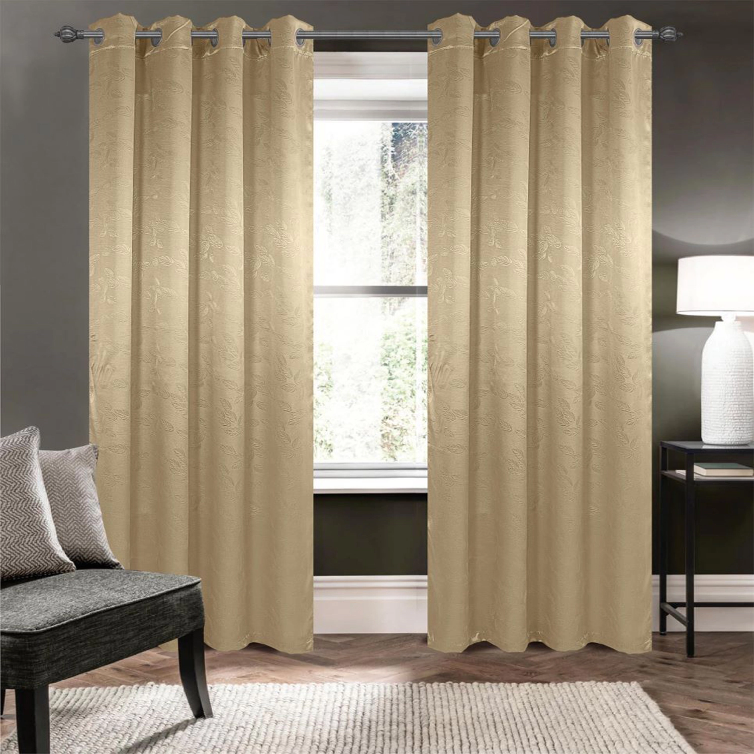 Olivia Gray 100% Polyester 200 GSM Arlo Embossed Blackout Grommet Curtain Panel 54" x 90" Gold