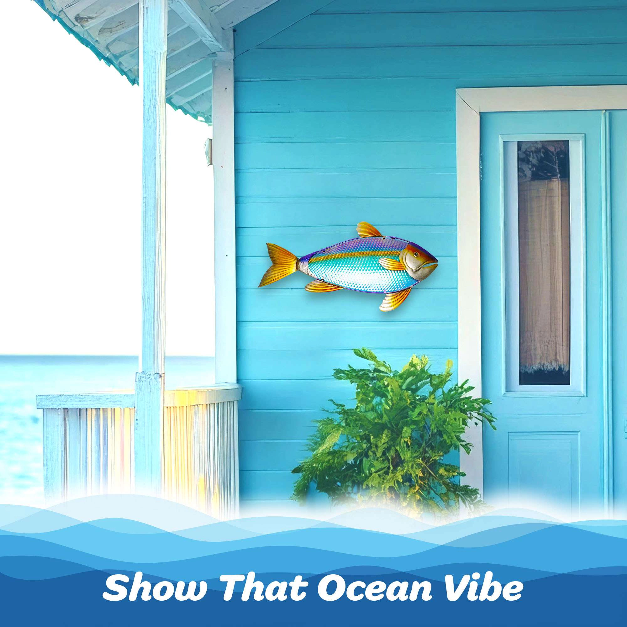 G128 Hand-Painted Yellowtail Fish Metal Wall Art