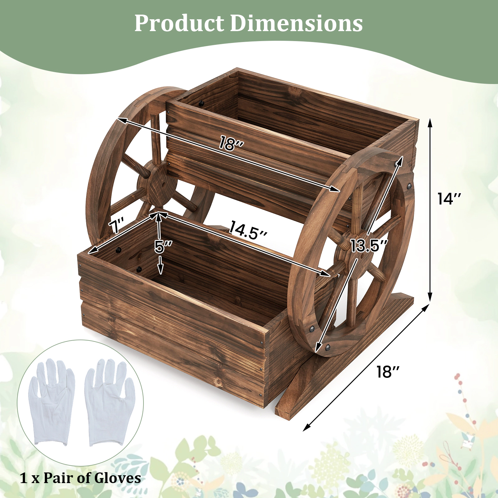 SUGIFT 2-Tier 11-lb Capacity Coffee Fir Wood Wagon Raised Garden Bed Planter with Drainage Hole and Wheels