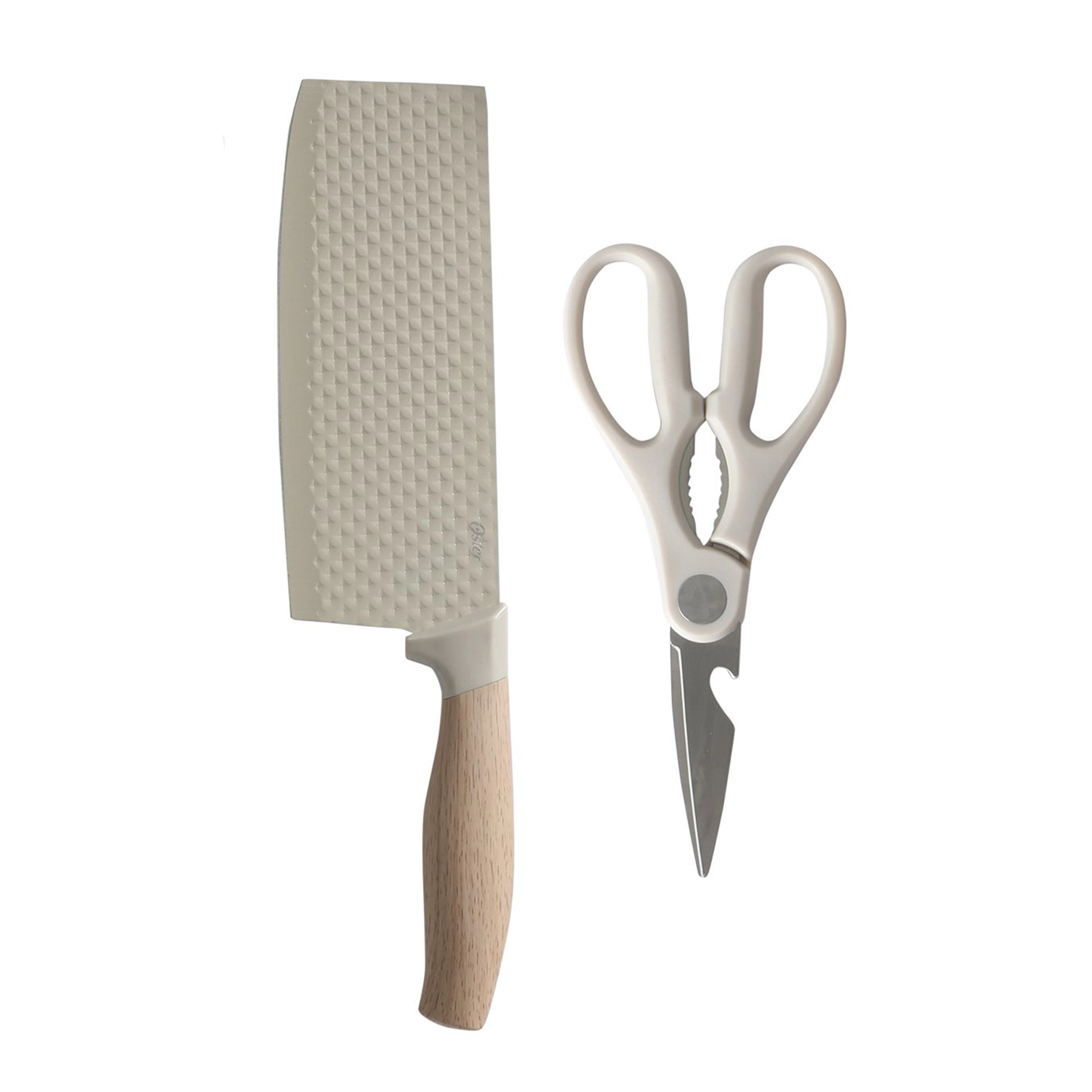 Oster Gunderson 3 Piece Stainless Steel Cleaver and Shears Set in Beige