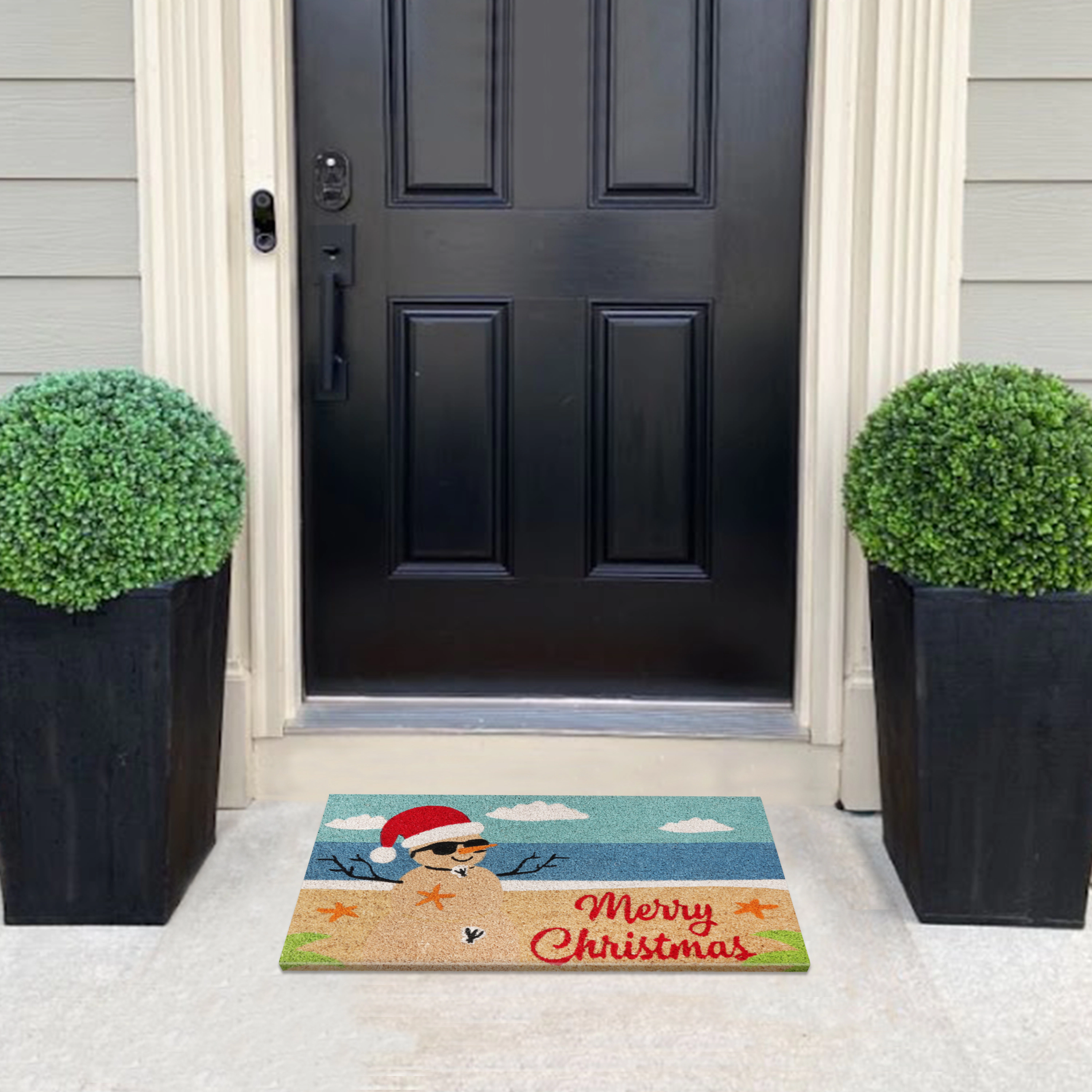 A1 Home Collections Natural Coir Coastal Christmas Doormat Heavy Duty Non-Slip PVC Backing Outdoor Mat 18 x 30