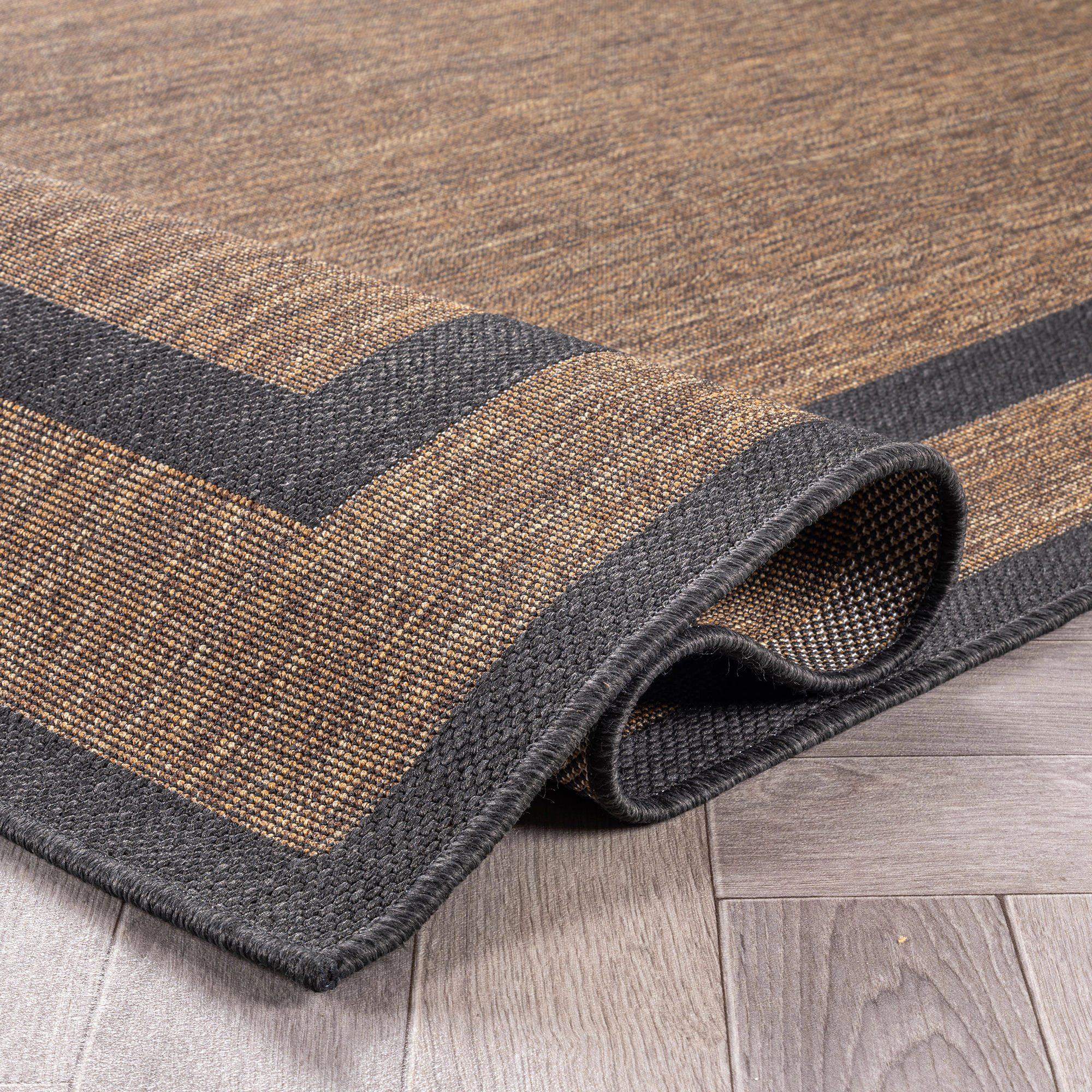 World Rug Gallery Geometric Border Indoor/Outdoor Flat Woven Area - Natural Jute-Style