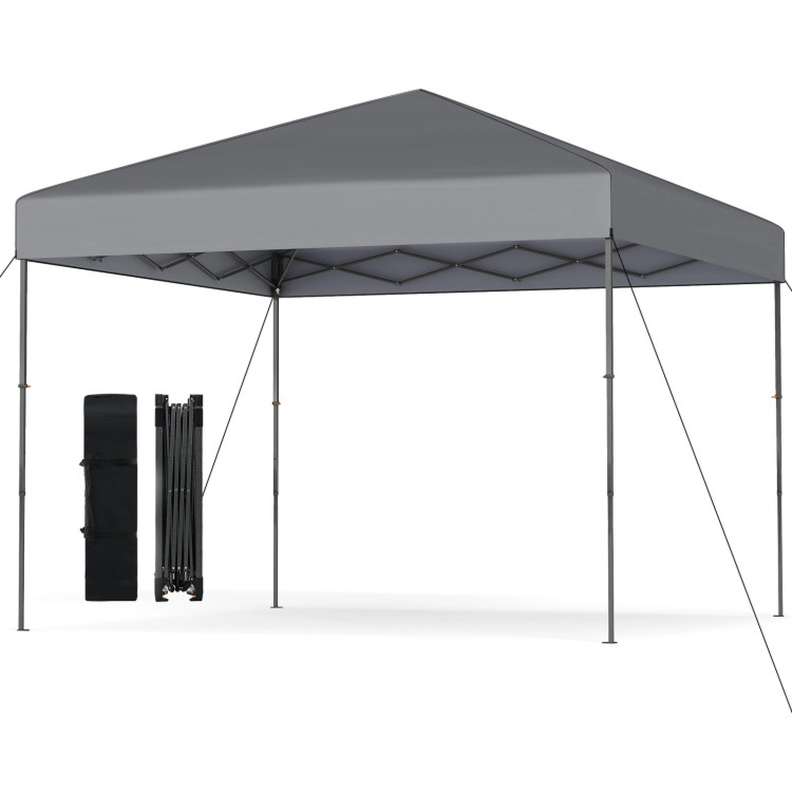 SUGIFT Gray Lightweight Pop Up Canopy Tent with Carrying Bag and 8 Metal Ground Stakes 10-ft W 10-ft D 8.3-ft H