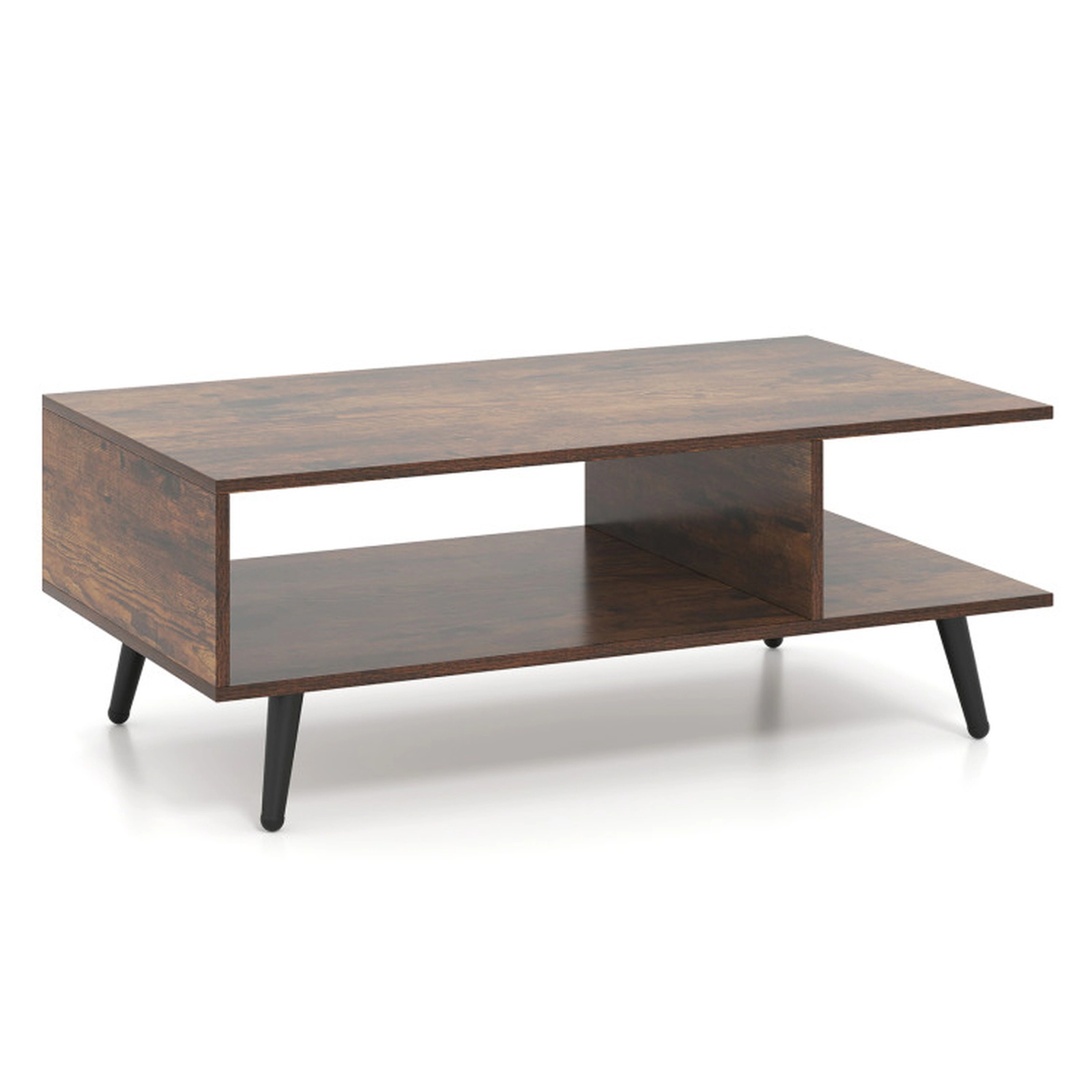 SUGIFT 2-Tier Open Compartments Tapered Metal Legs Coffee Table 31.5-in x 18-in x 12-in 110-lb Capacity Rustic Brown