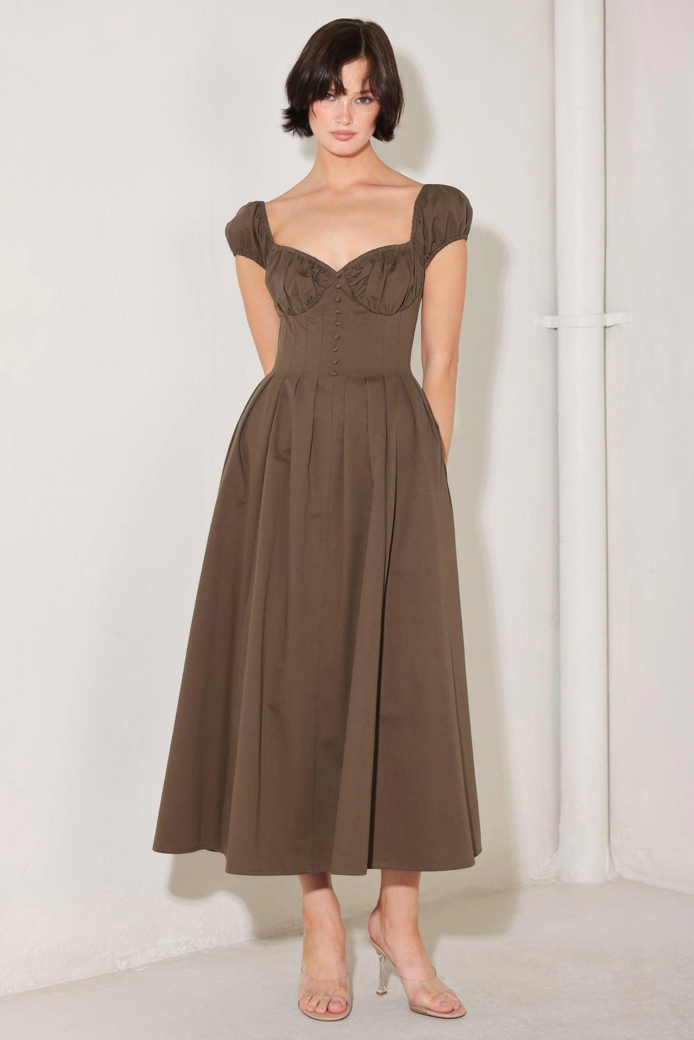 TRUEDAMES Women Mocha Muse Moment Woven Midi Dress
