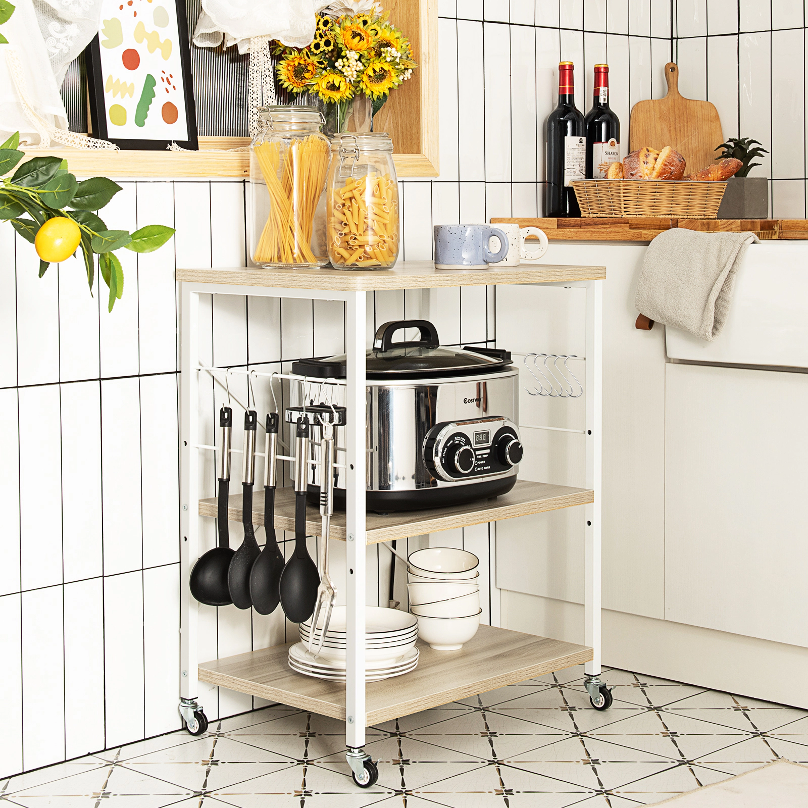 SlickBlue 3-Tier Microwave Oven Stand with Wheels & Storage Shelves