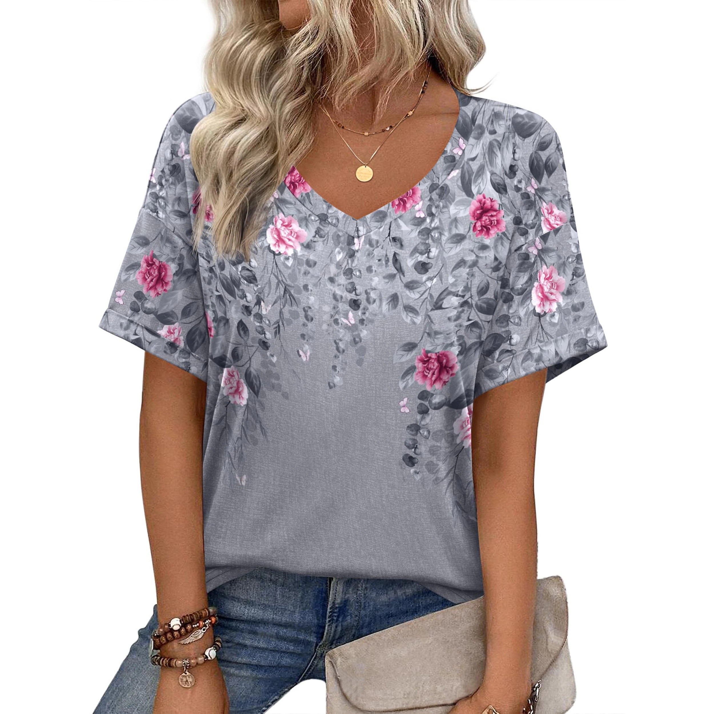 Zeagoo Women V Neck Short Sleeve Tunic Top