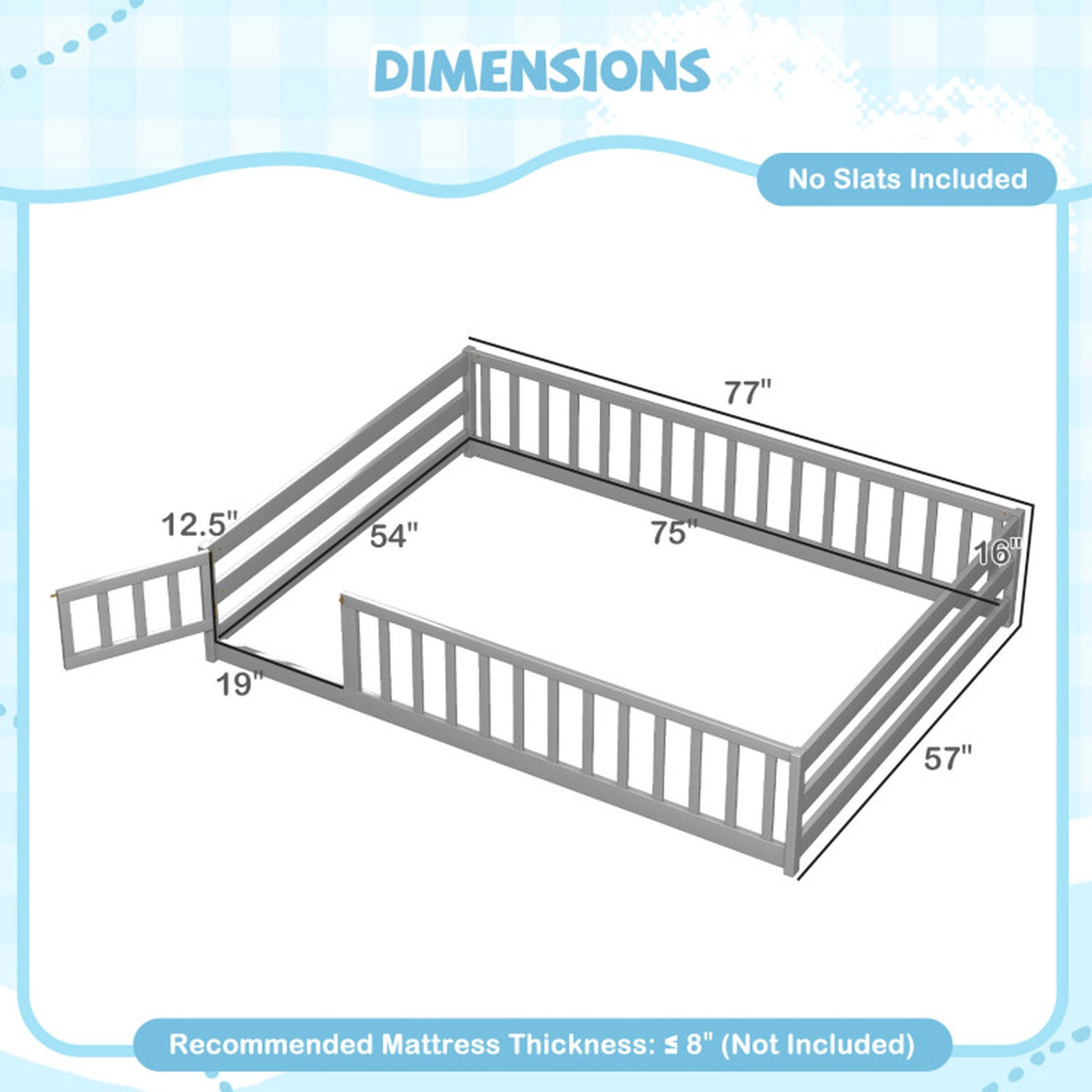 SUGIFT Full-Length Safety Guardrails and Lockable Door Pine Wood Full Kids Floor Bed