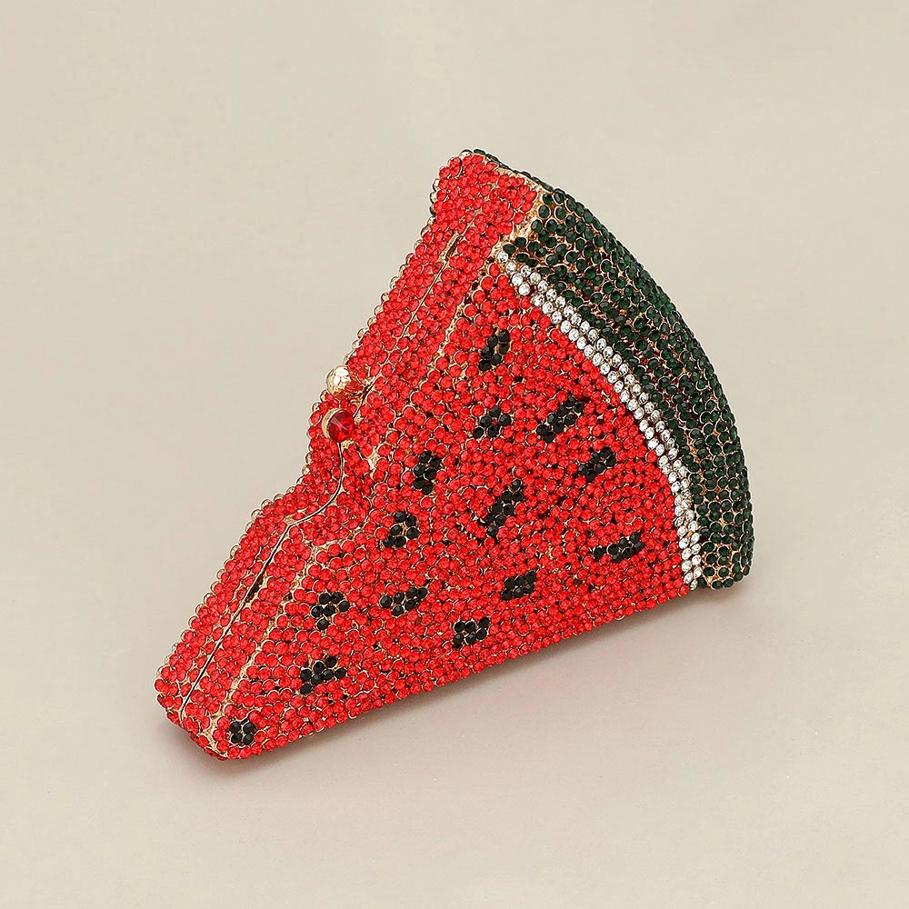 Fashnzfab Crystal Rhinestone Embellished Watermelon Slice Evening Clutch Shoulder Bag